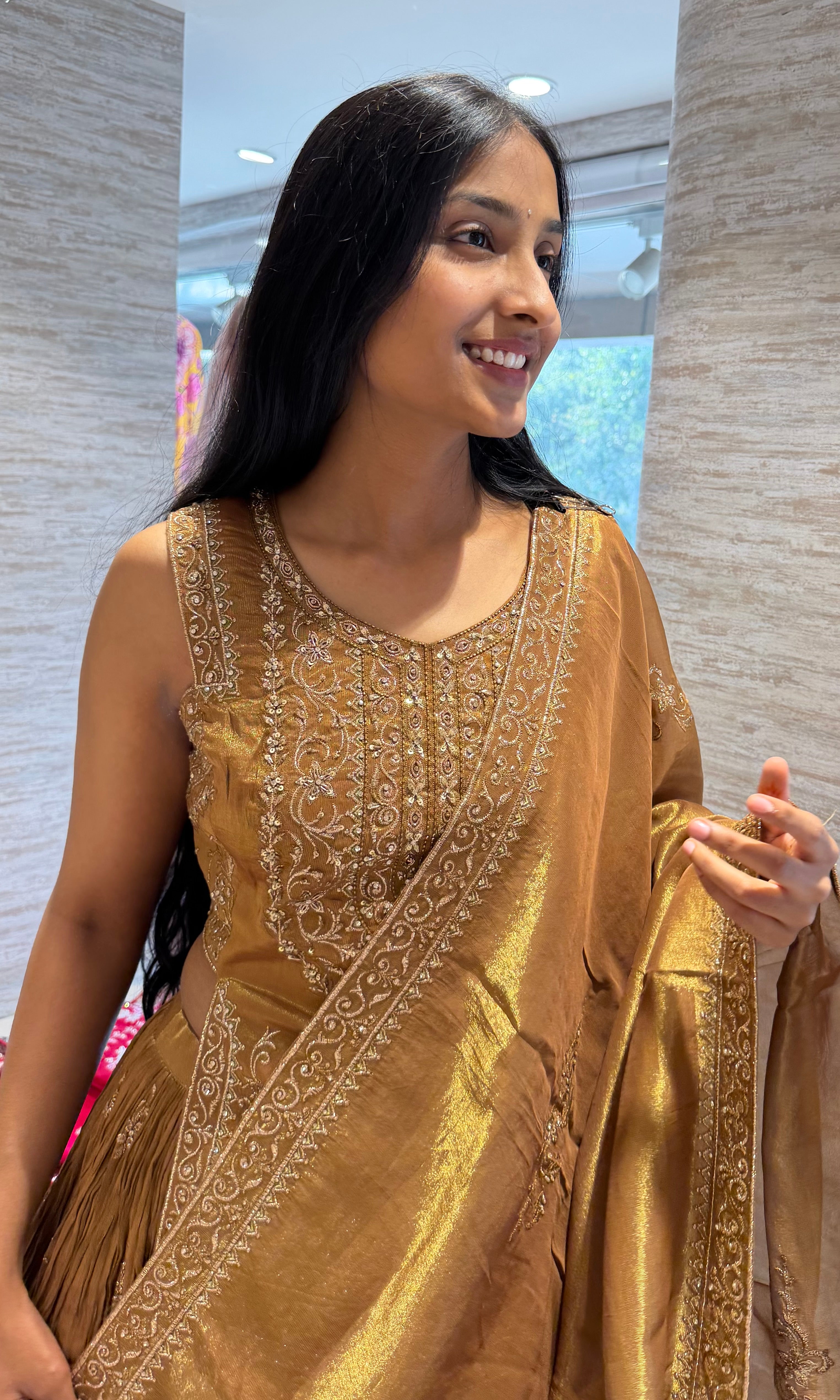 Brown Gold Heavy Embroidered Lehenga Set