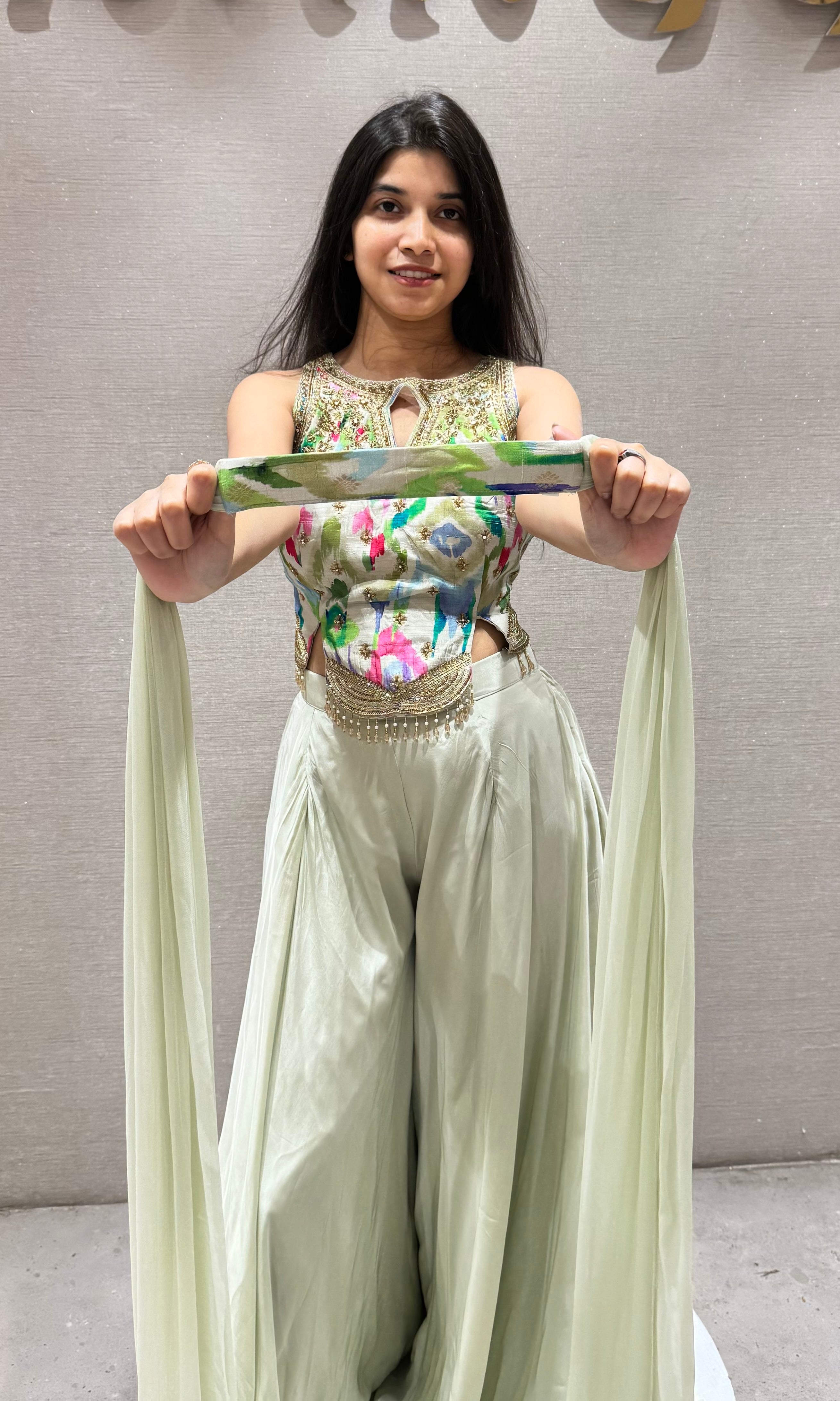 GREY Indo-Western fusion of flared palazzos
