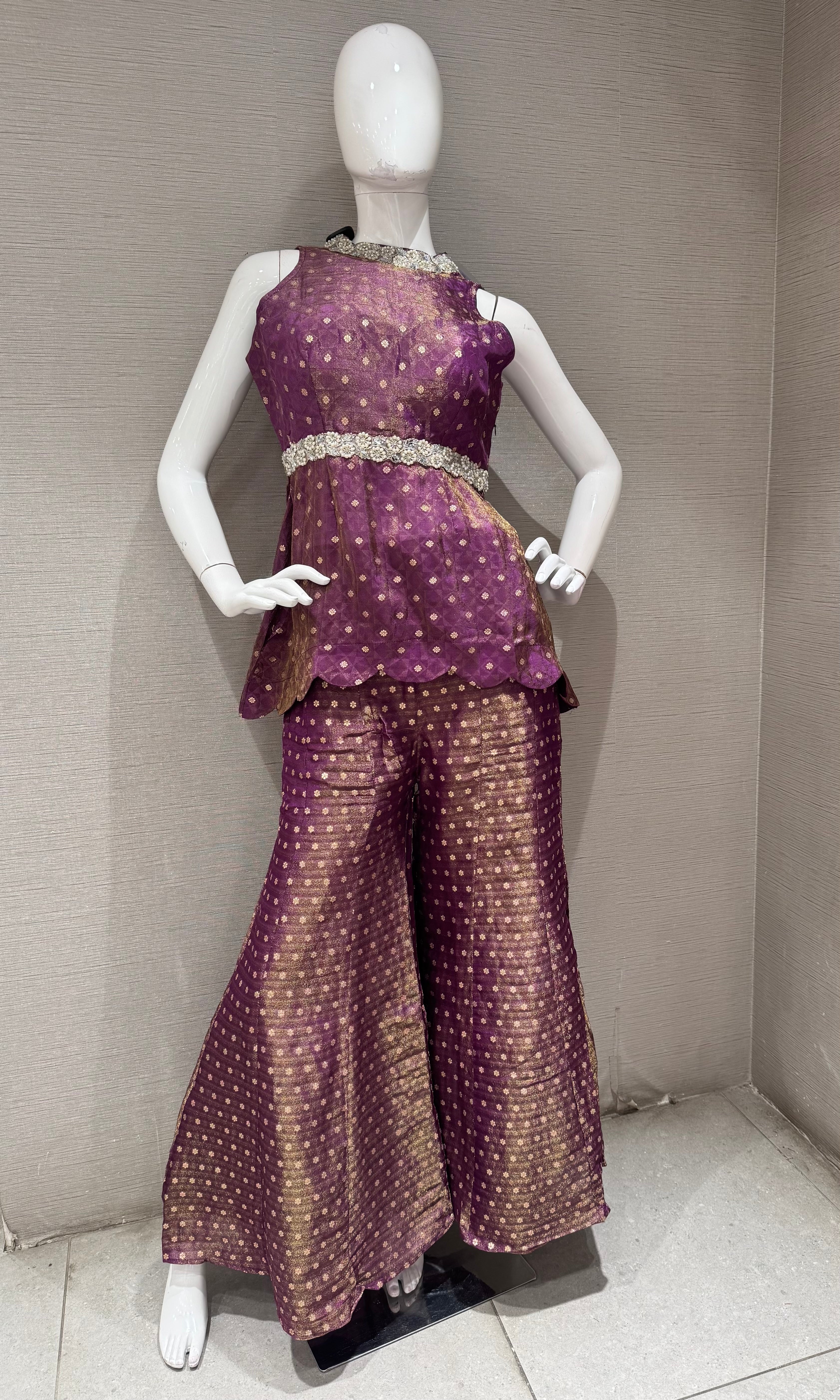 Purple Shimmer shine elegant peplum palazzo set