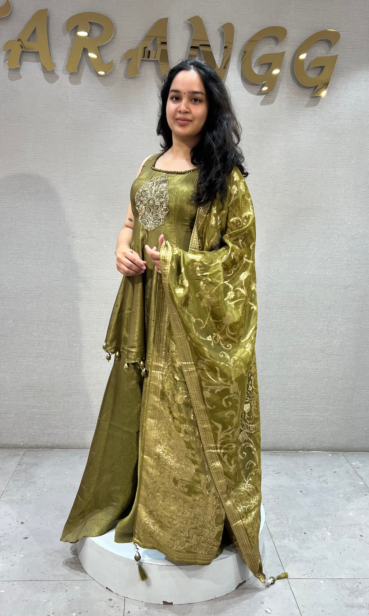 Mehandi Green Shimmer Metallic Ethnic Palazzo Set