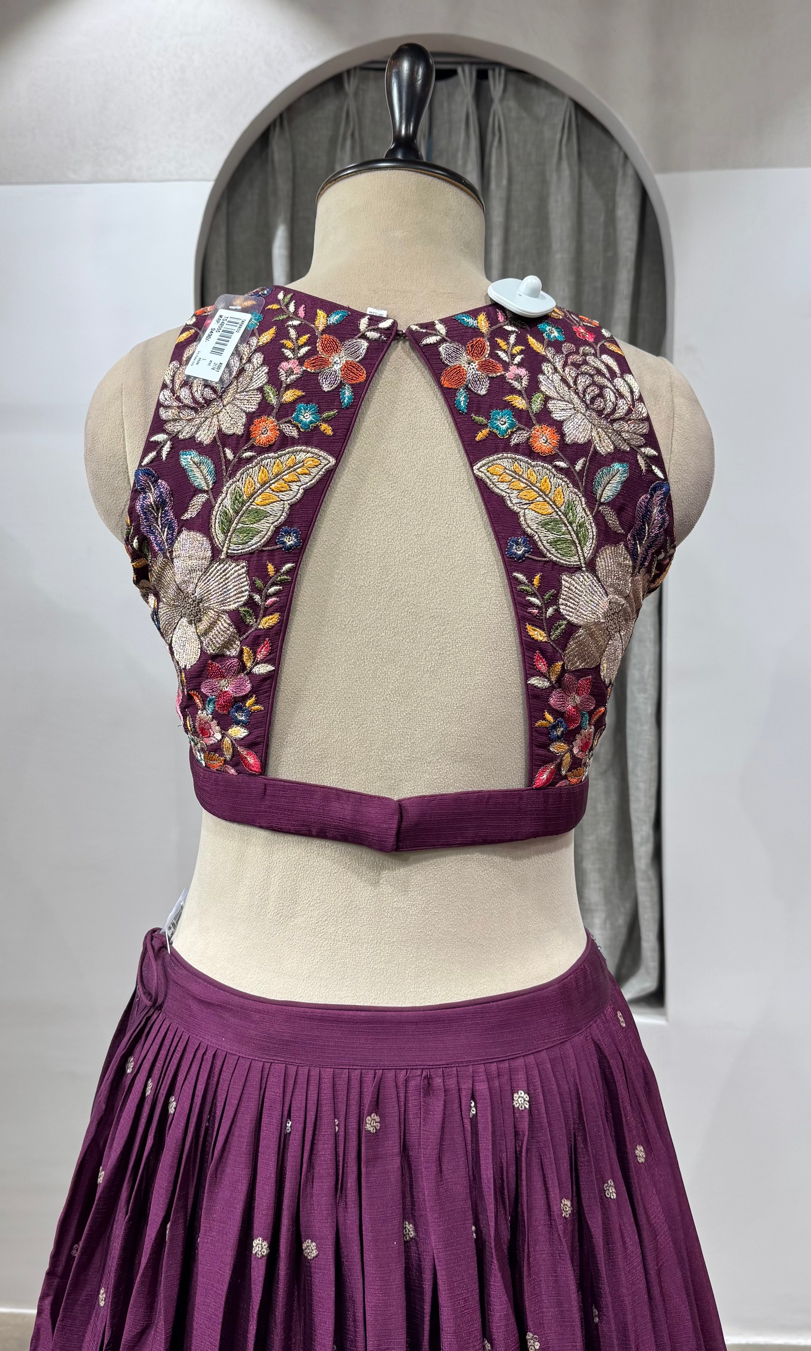 WINE FLORAL EMBROIDERED LEHENGA SET