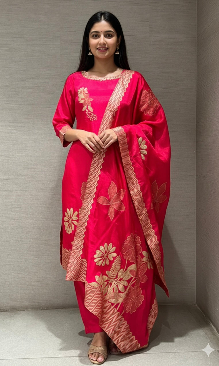 pink golden FLORAL kurta seT