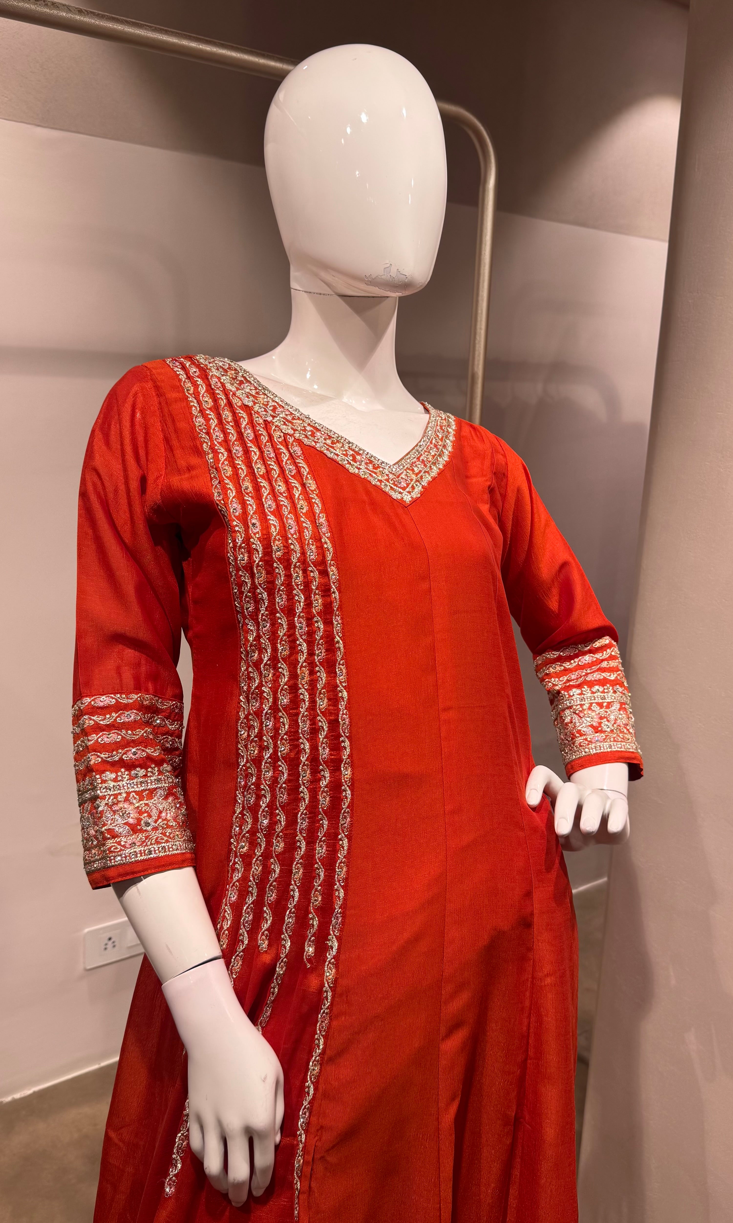 Orange Golden ethnic anarkali set