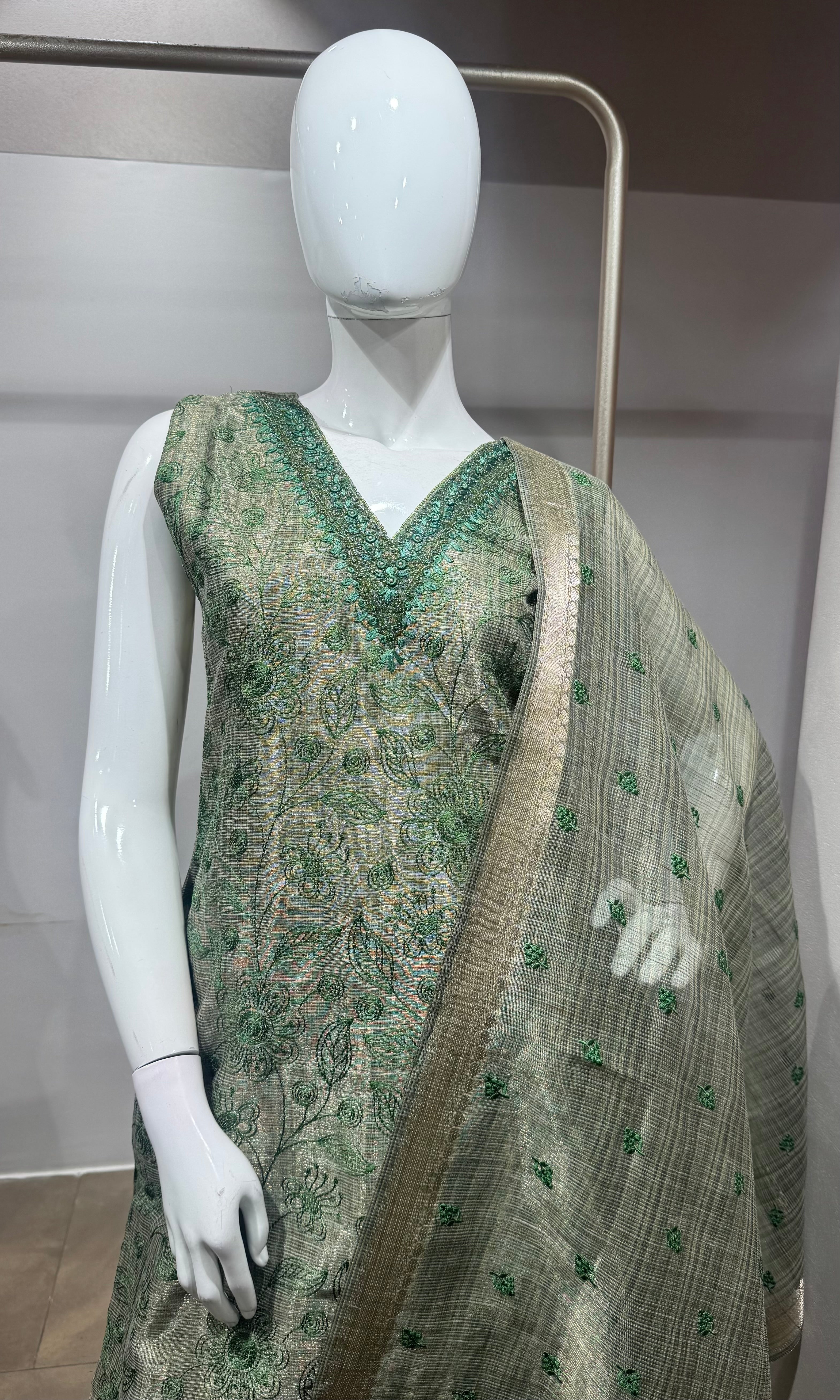 Green Embroidered Net Salwar Kurta set