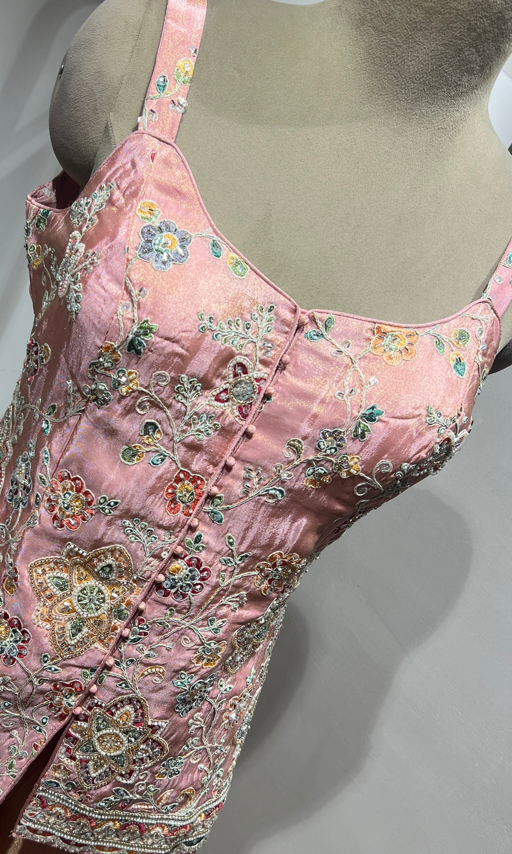 Peach Shimmer Tissue Peplum Suit
