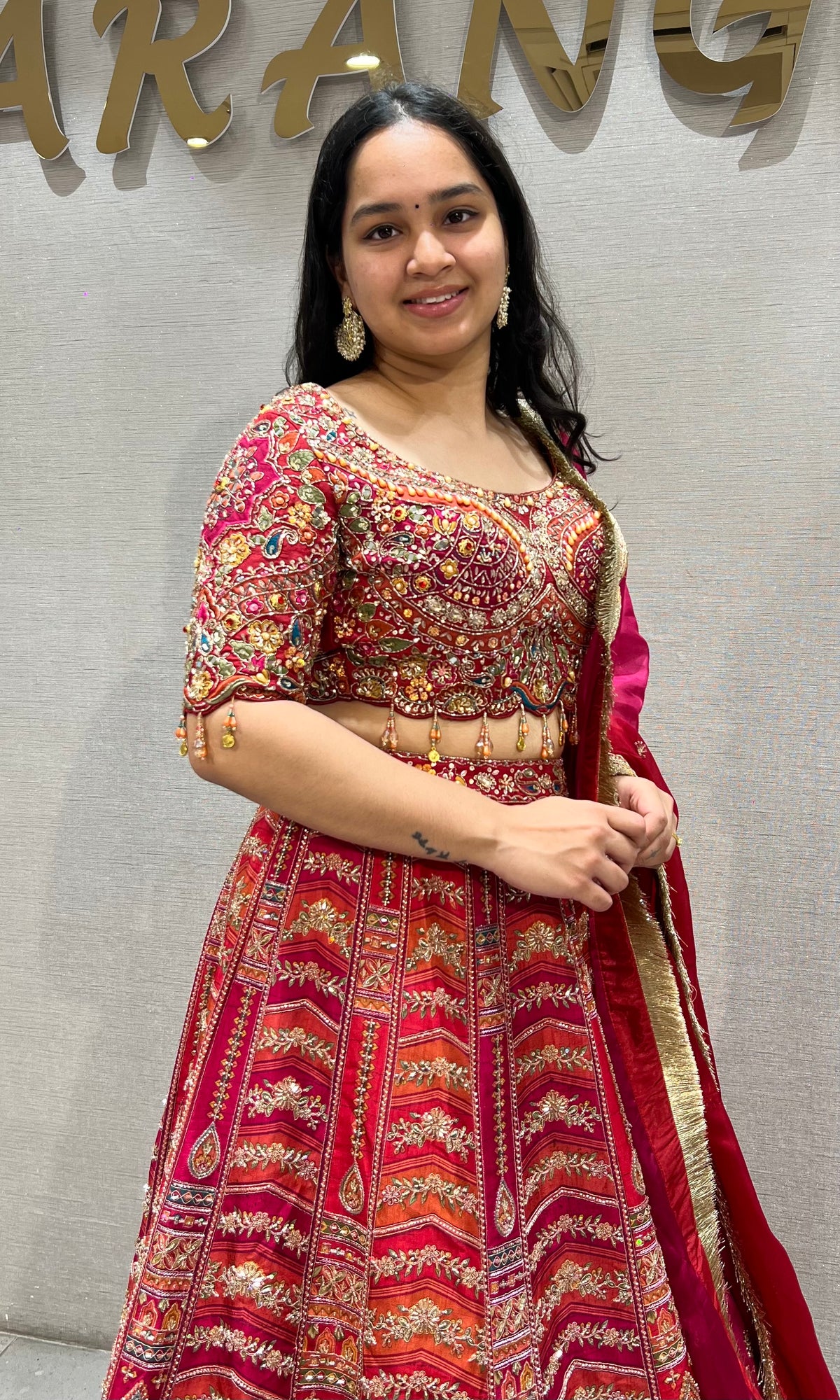 Red Multi Brocade Lehenga with Heavily Embroidered Choli Set