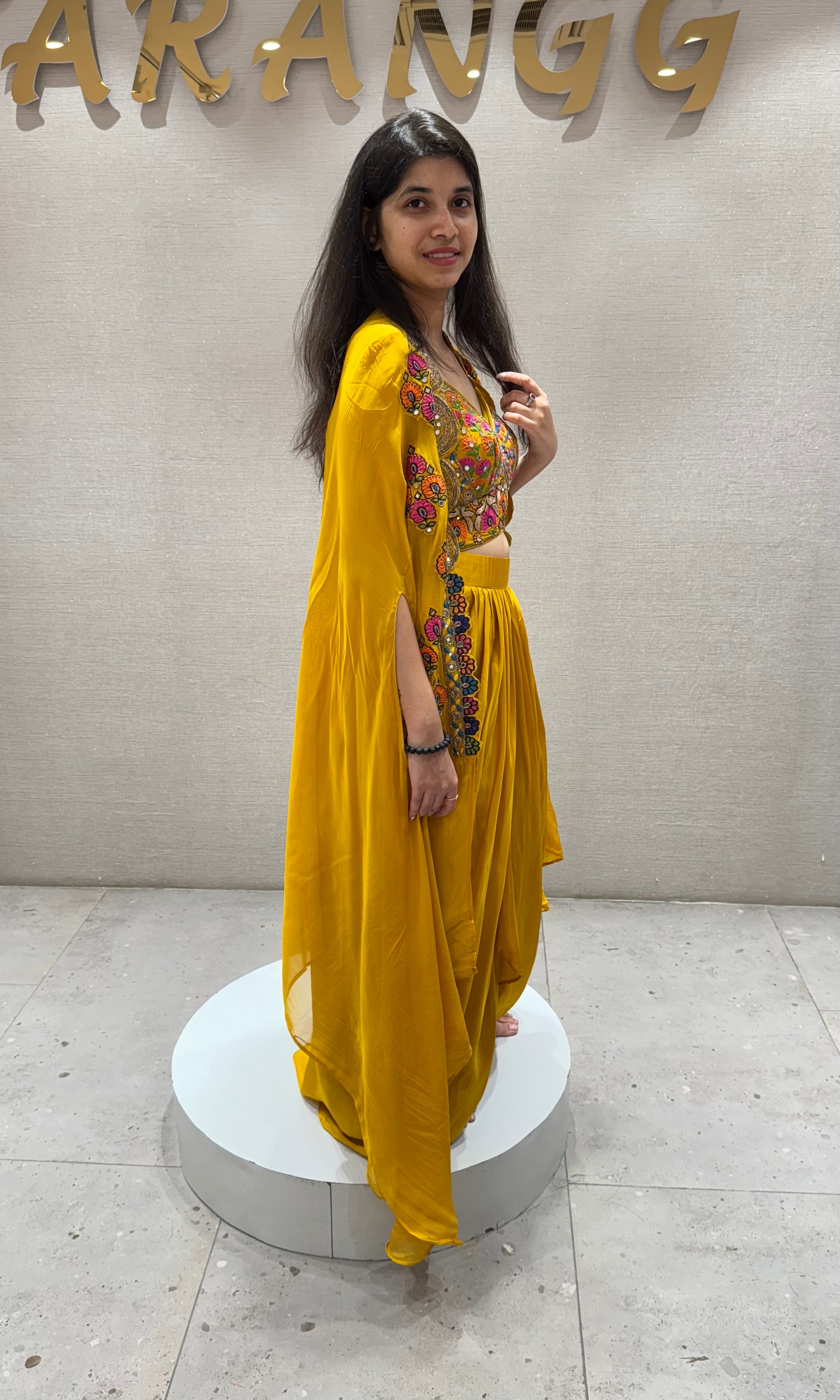 YELLOW Embroidered BLOUSE with SKIRT
