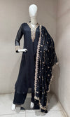 black Embroidered Salwar Silk Kurta Set with Dupatta