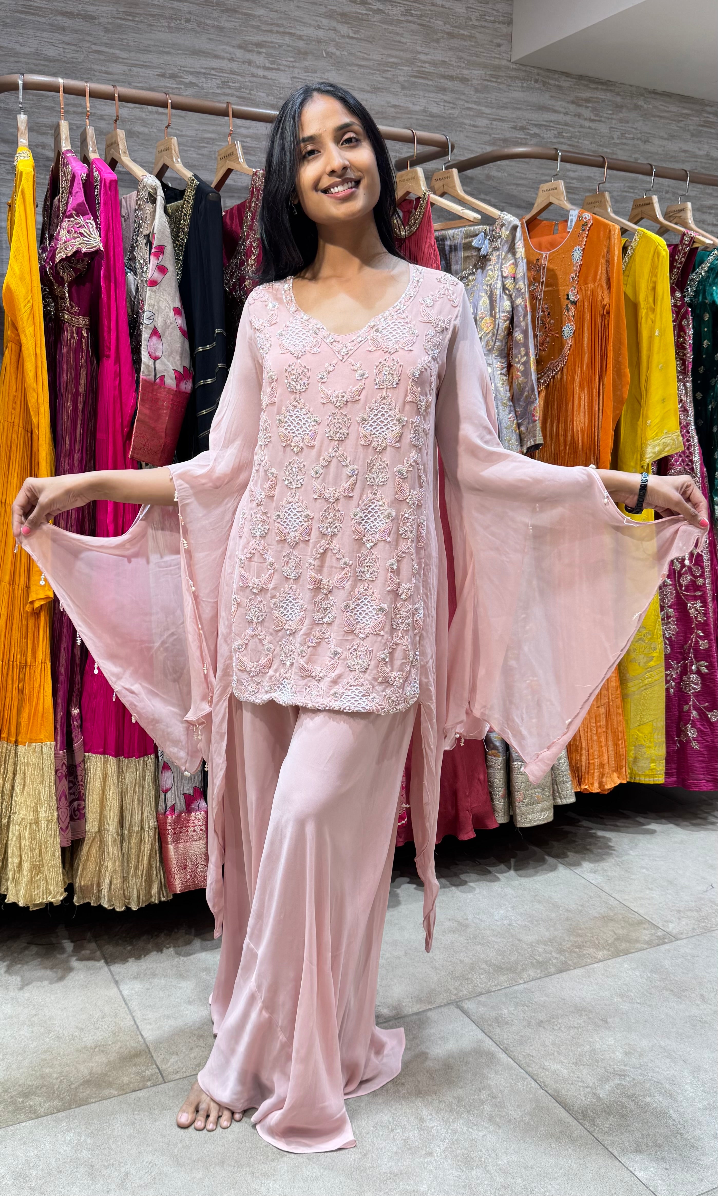 PEACH FLORAL PALAZZO SET