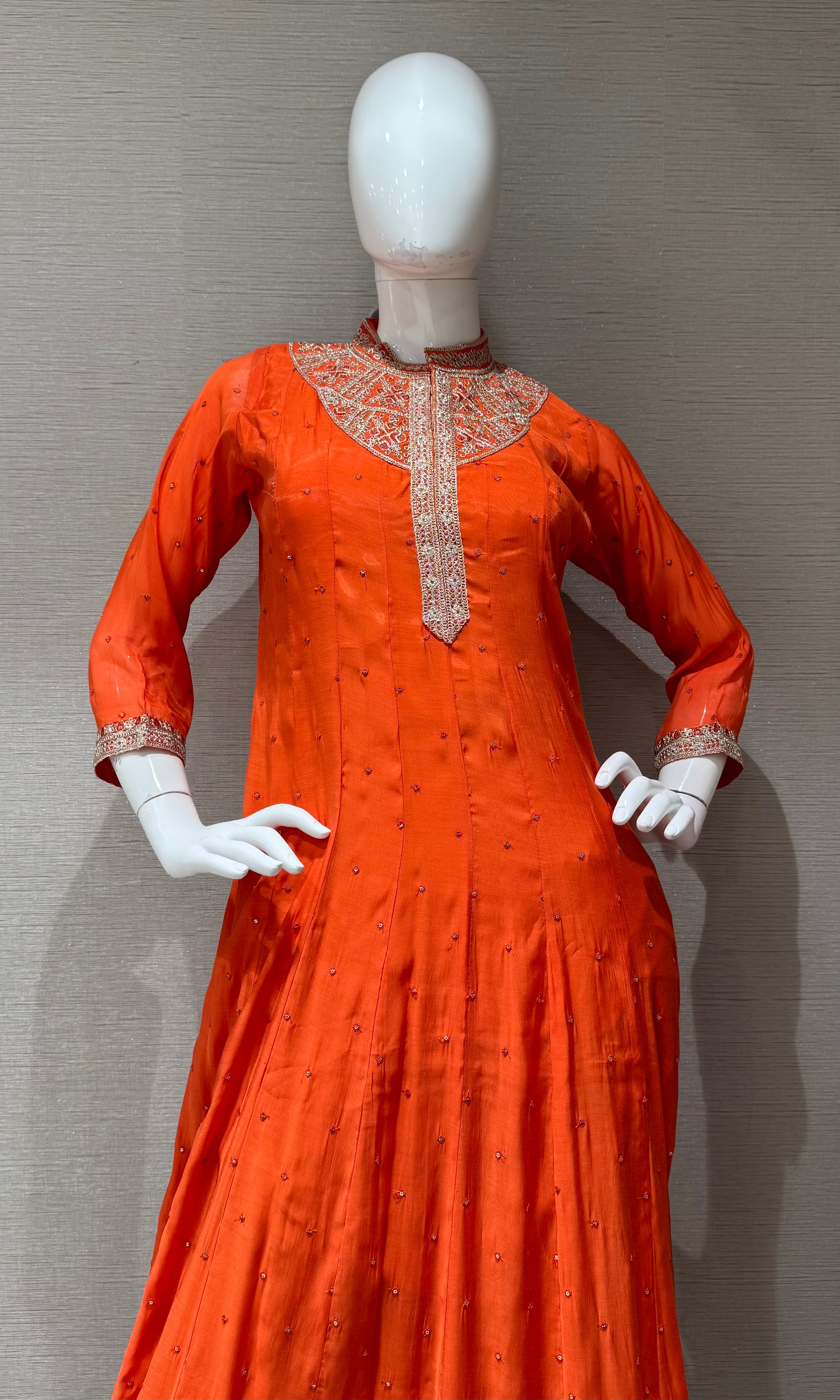 Orange Golden embroidered anarkali Set