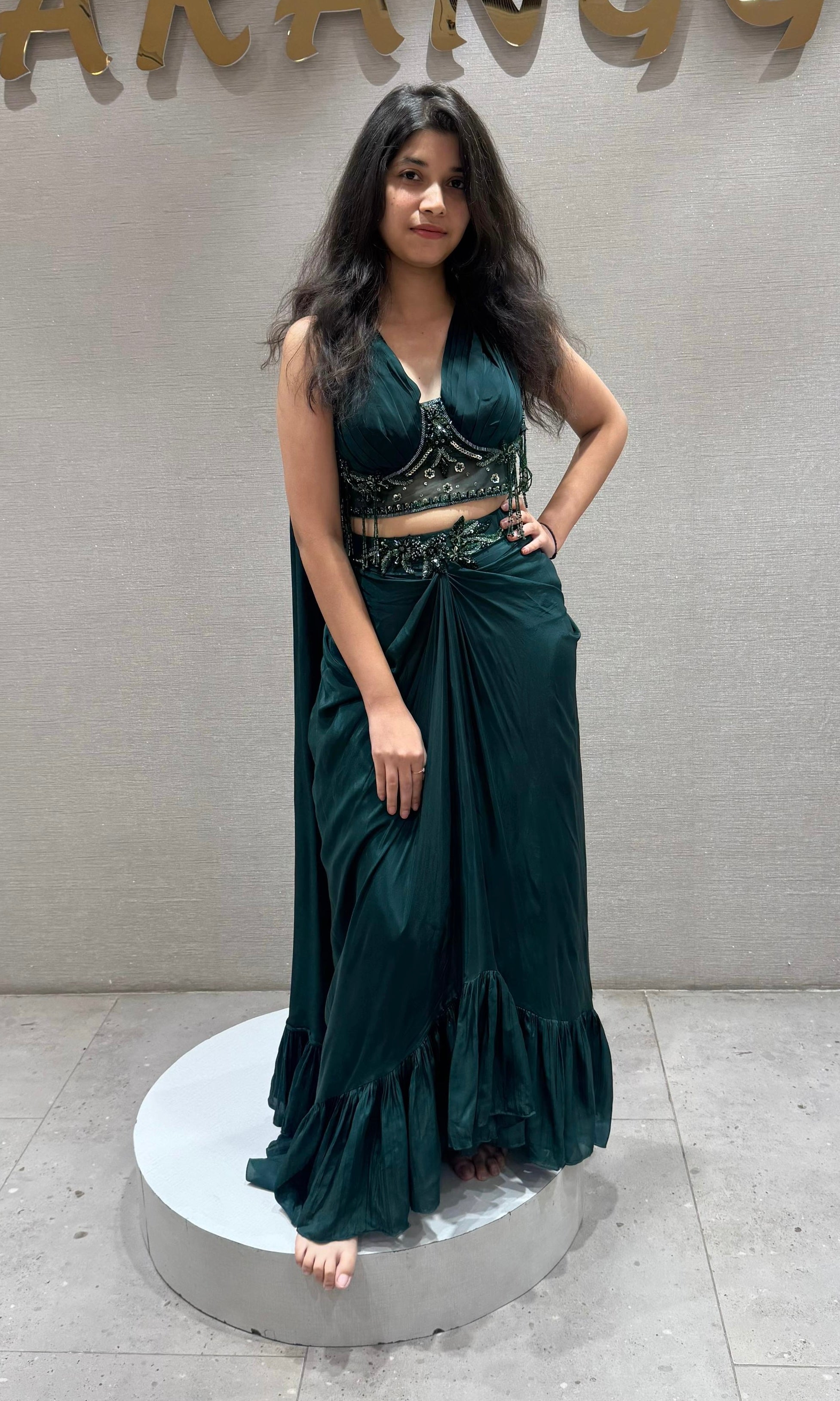 Emerald Siren Cape Skirt Indo western dress