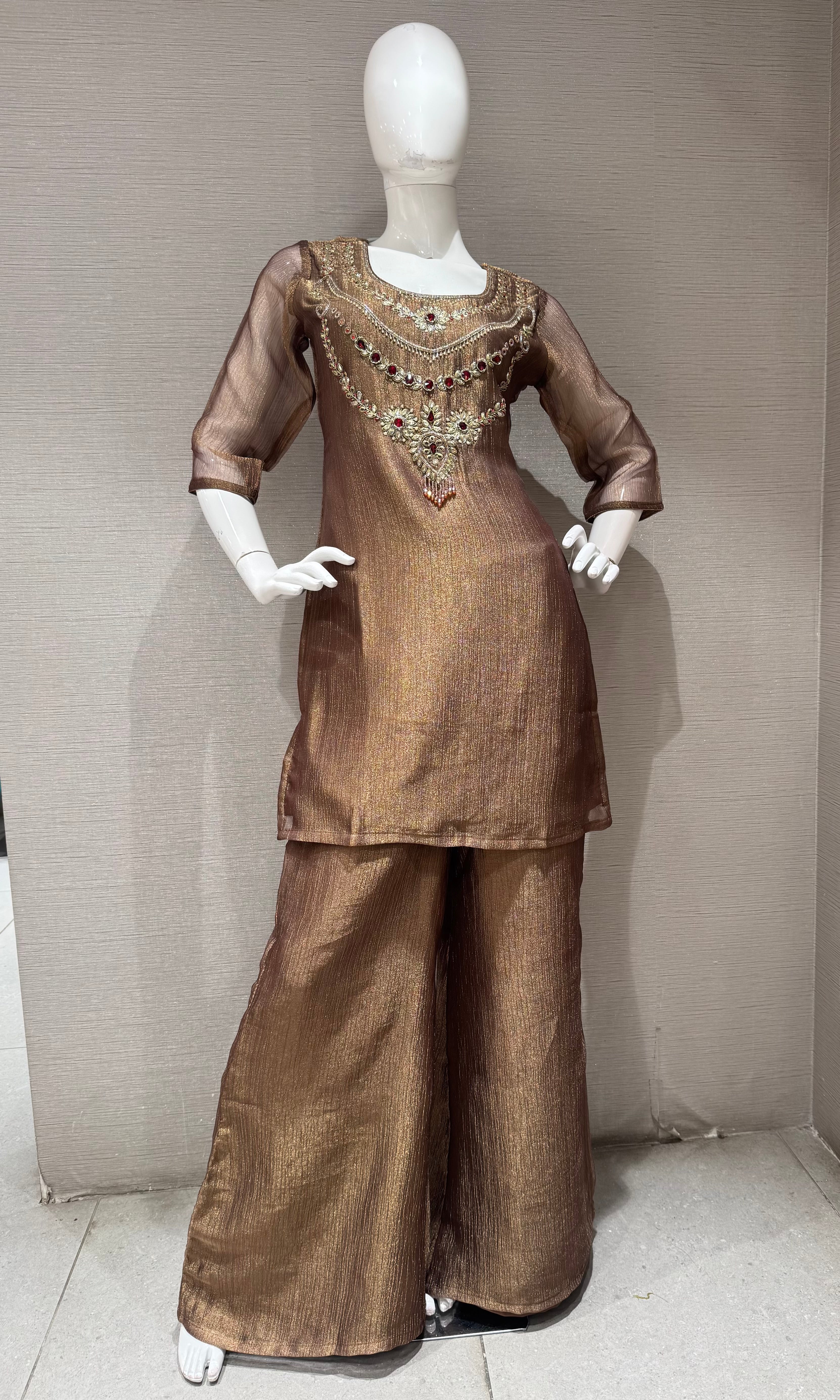Copper Shimmer Cord Palazzo Set
