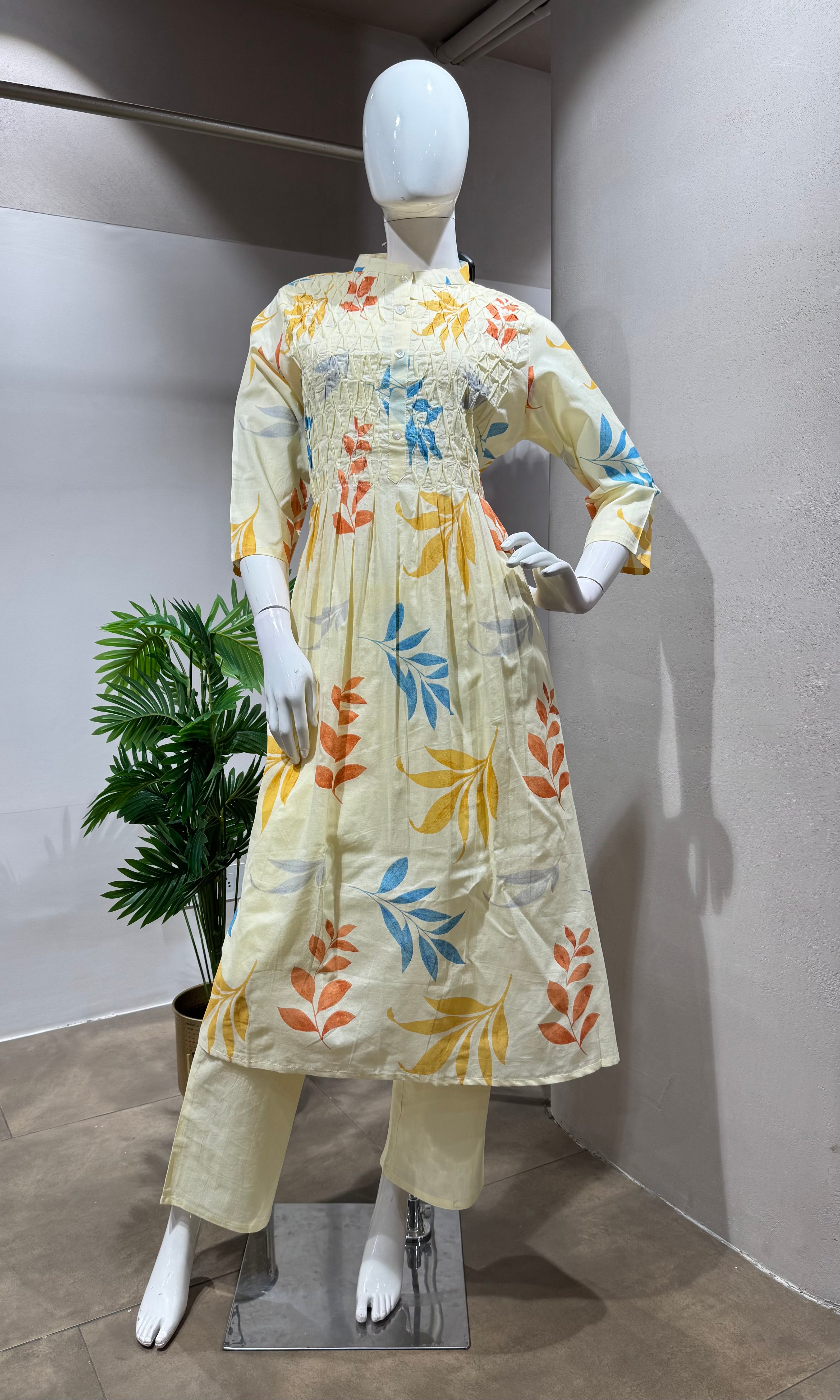 LIGHT ORANGE Floral Printed Cotton Kurta Set