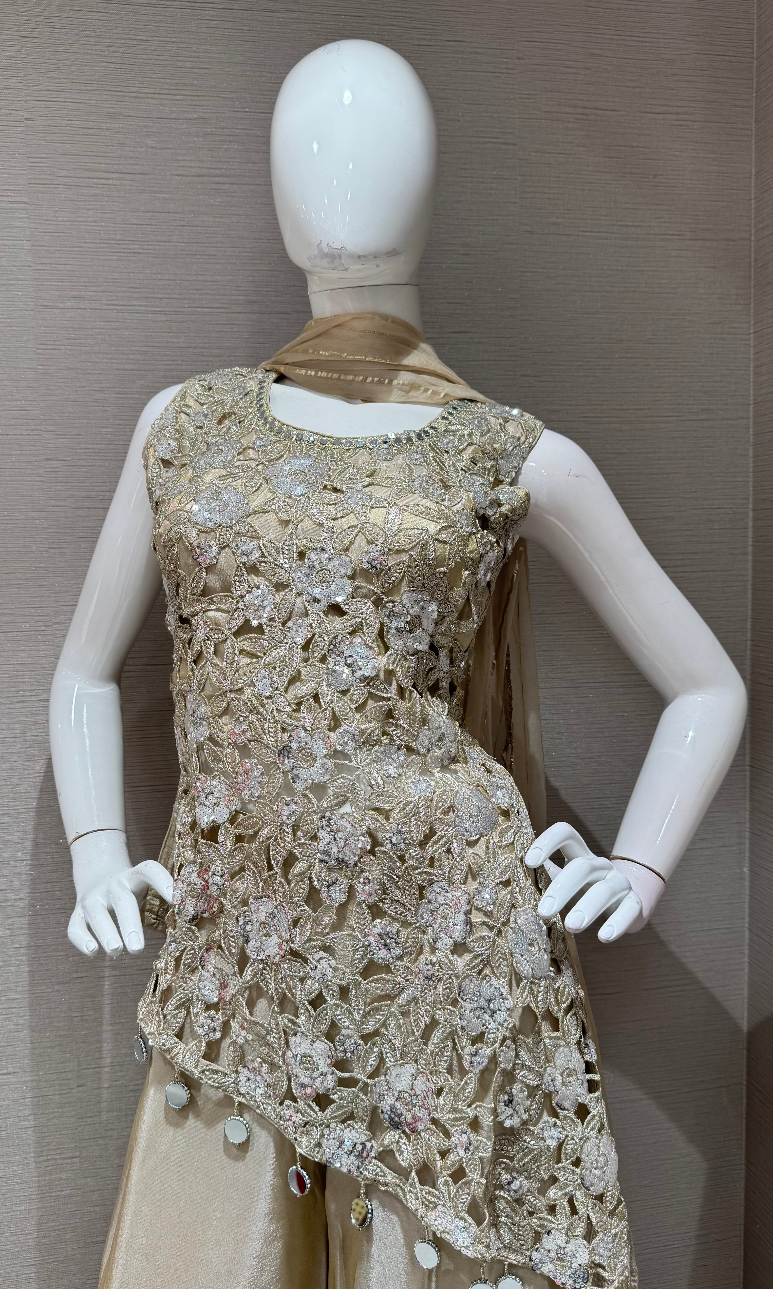 Champagne Gold Floral Ensemble Sharara set