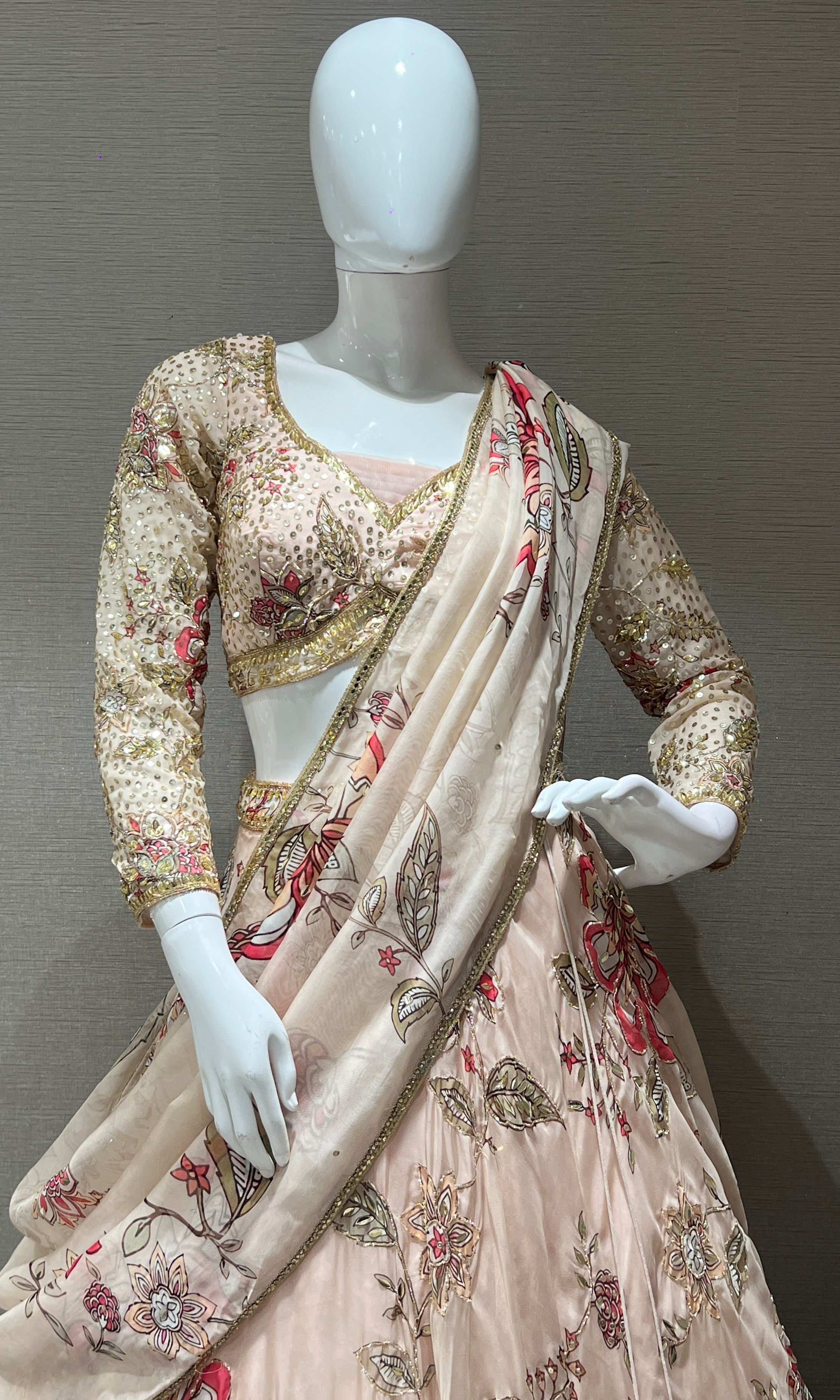 Light peach Floral Embroidered Lehenga