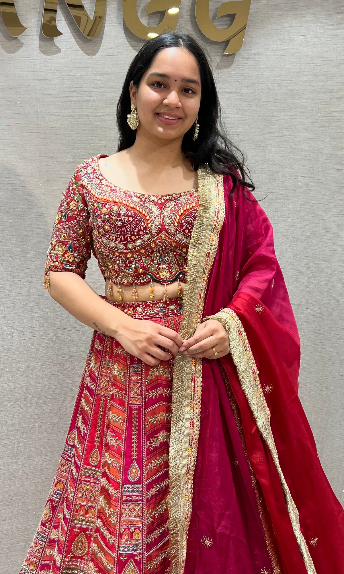 Red Multi Brocade Lehenga with Heavily Embroidered Choli Set