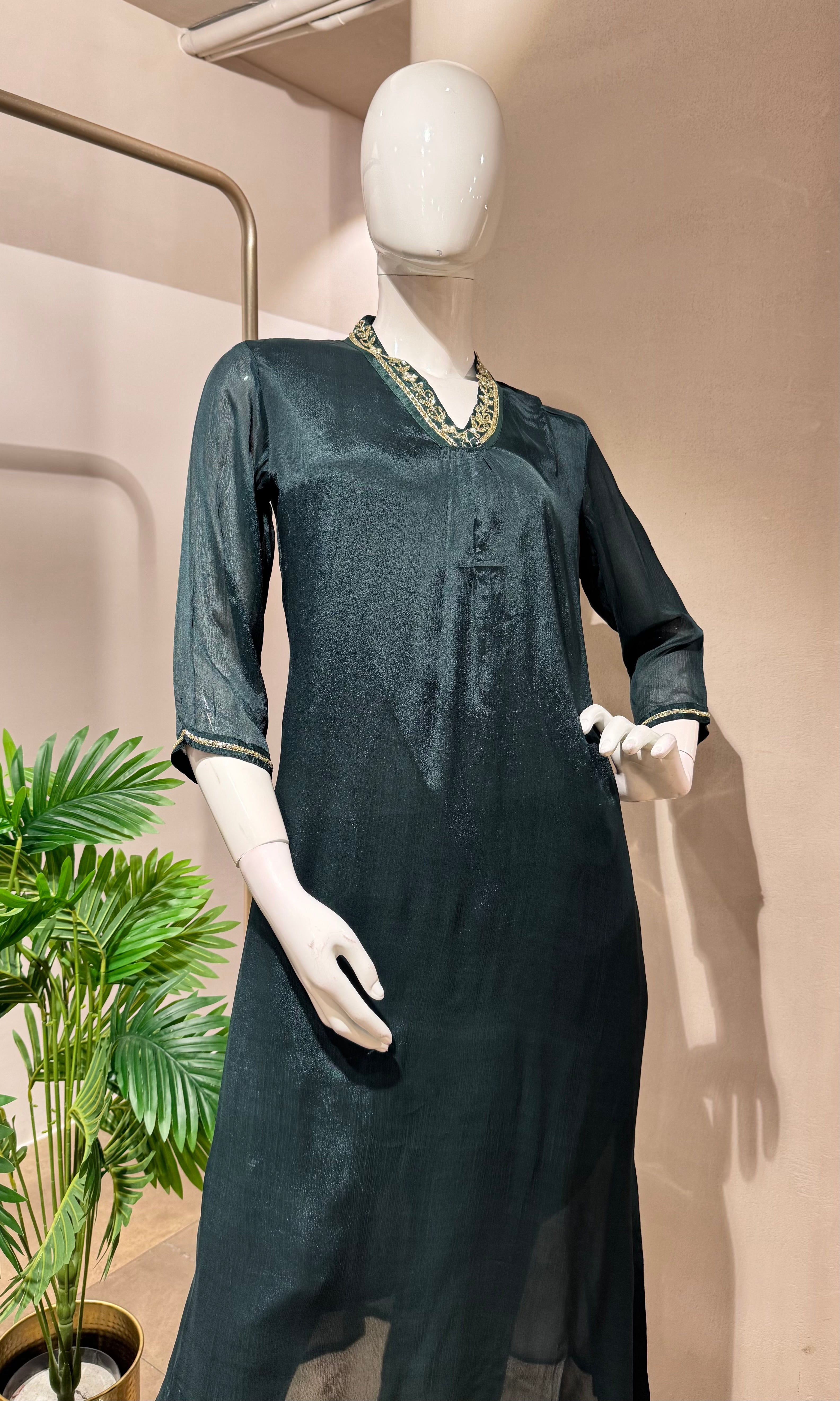 GREEN SHIMMER TISSUE KURTA SET