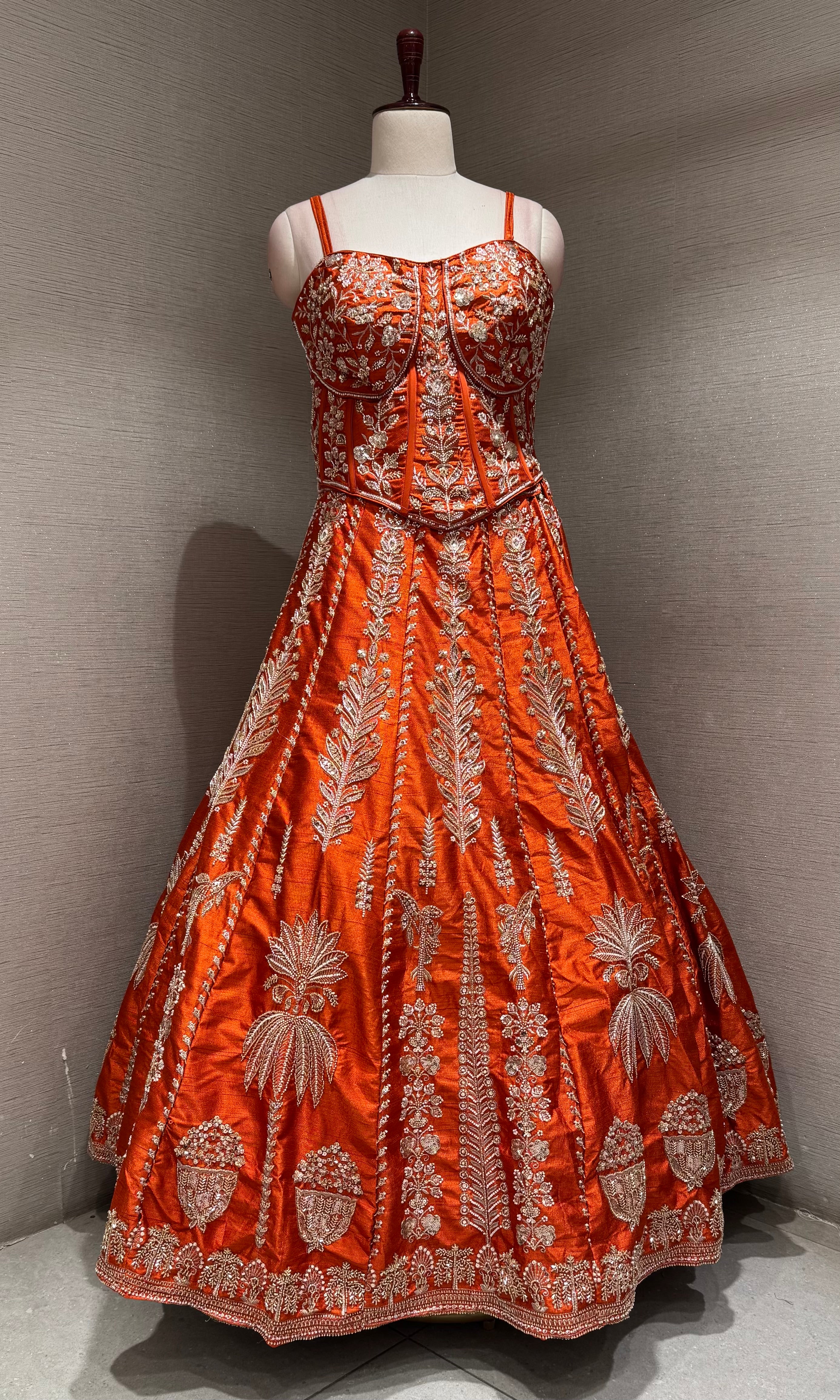 Orange Embroidered Peplum crop top Lehenga Set