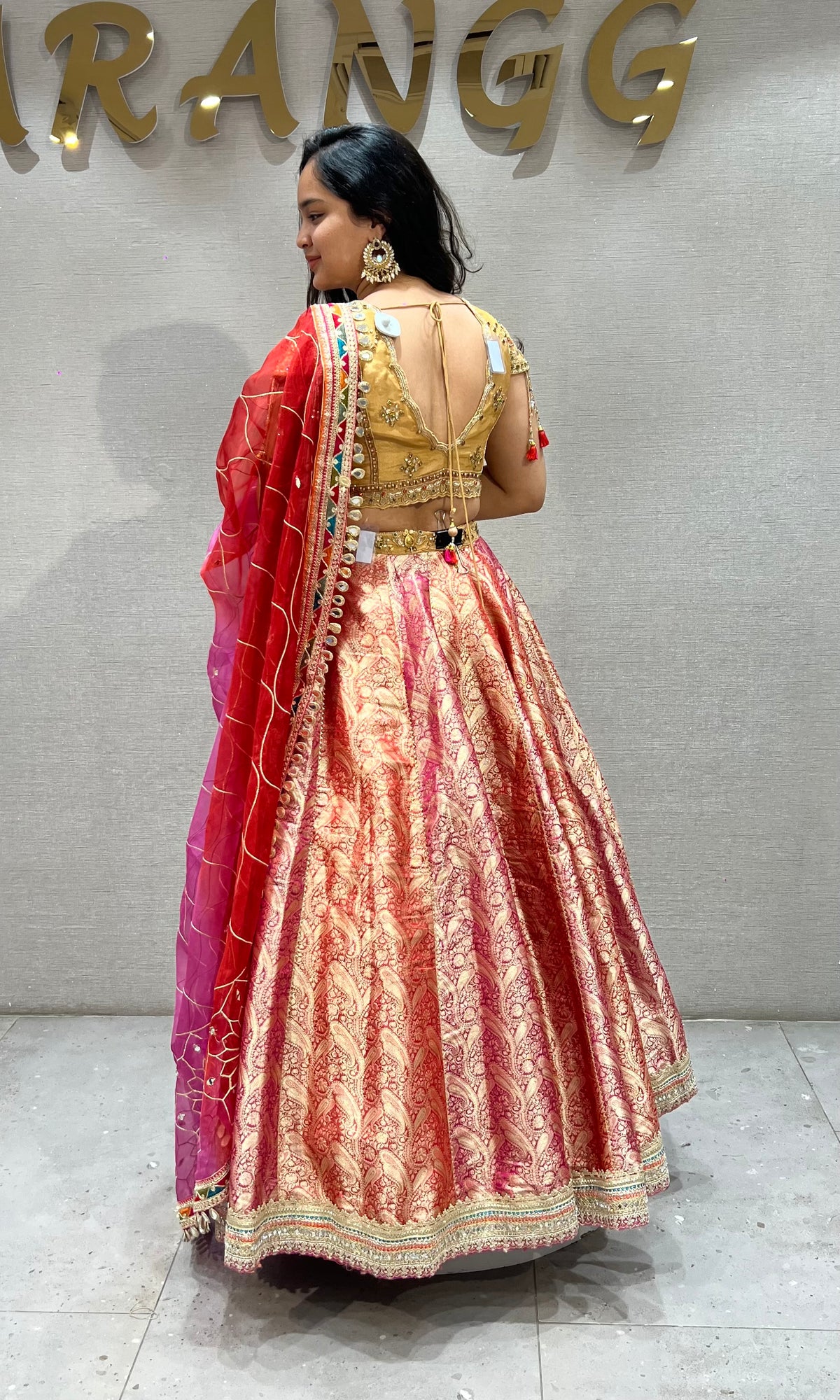 Multicolor Embroidered Banarasi Silk Lehenga