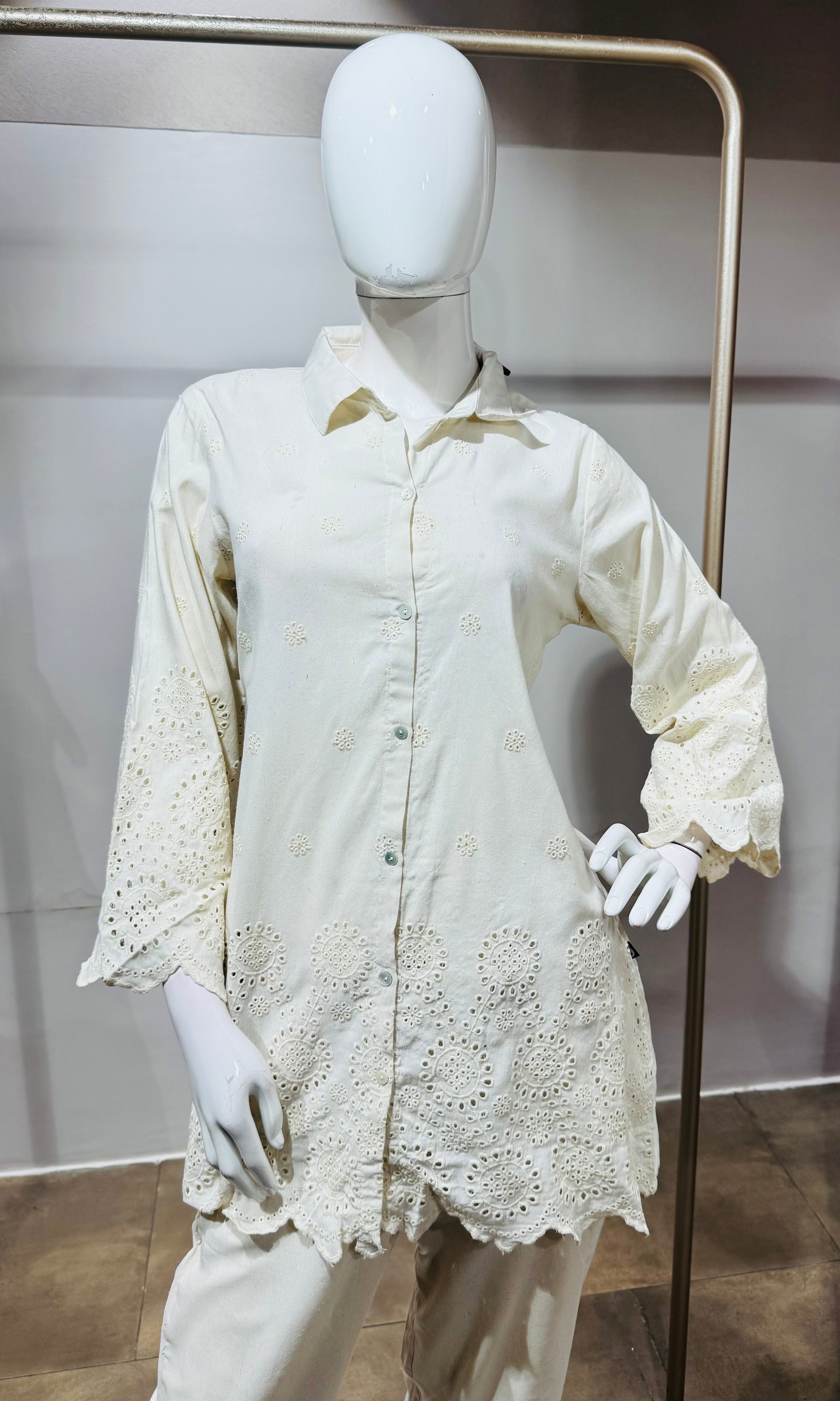 HALF WHITE Embroidered Cord Set