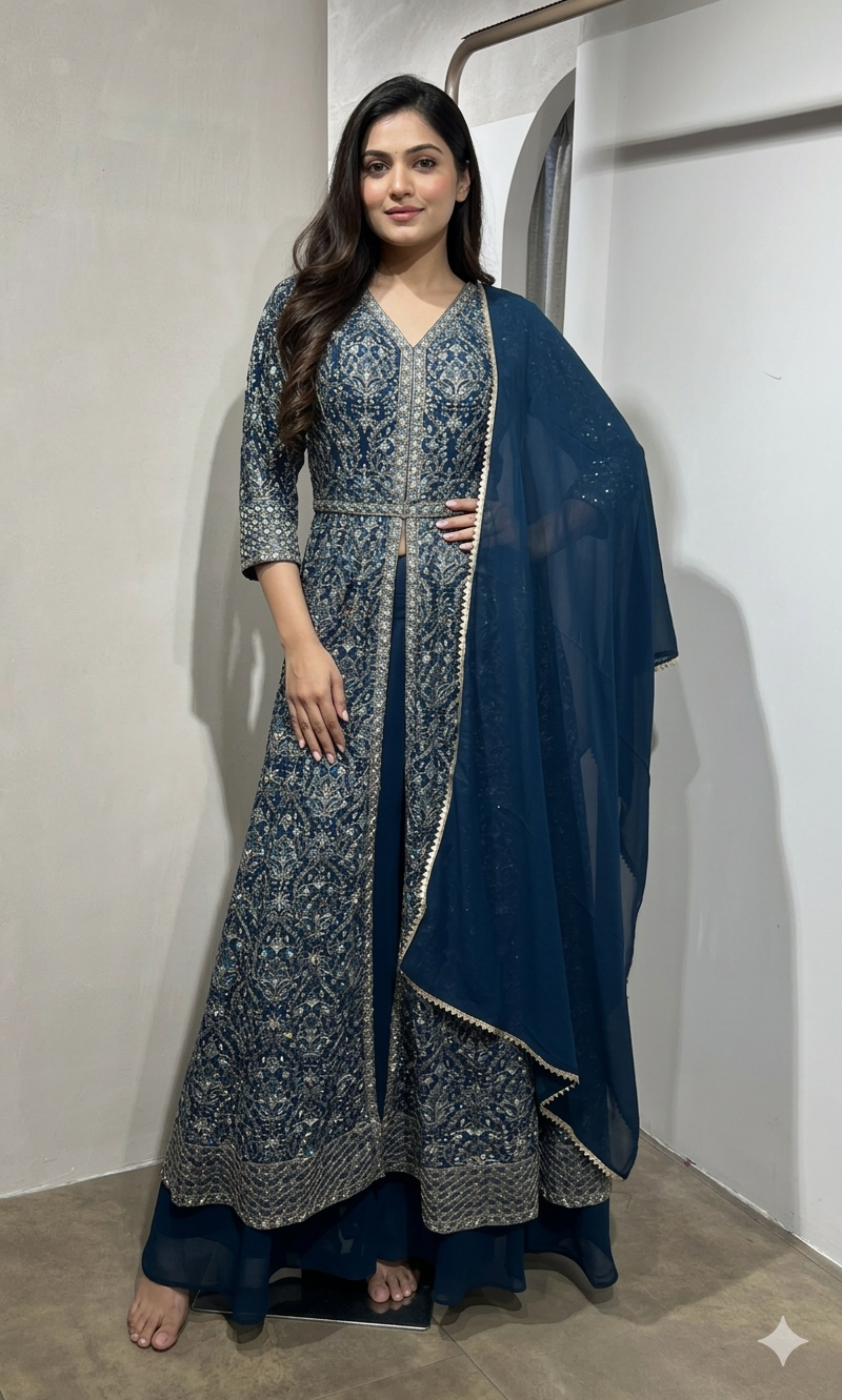 PEACOCK Blue FRONT SLIT ANARKALI SET