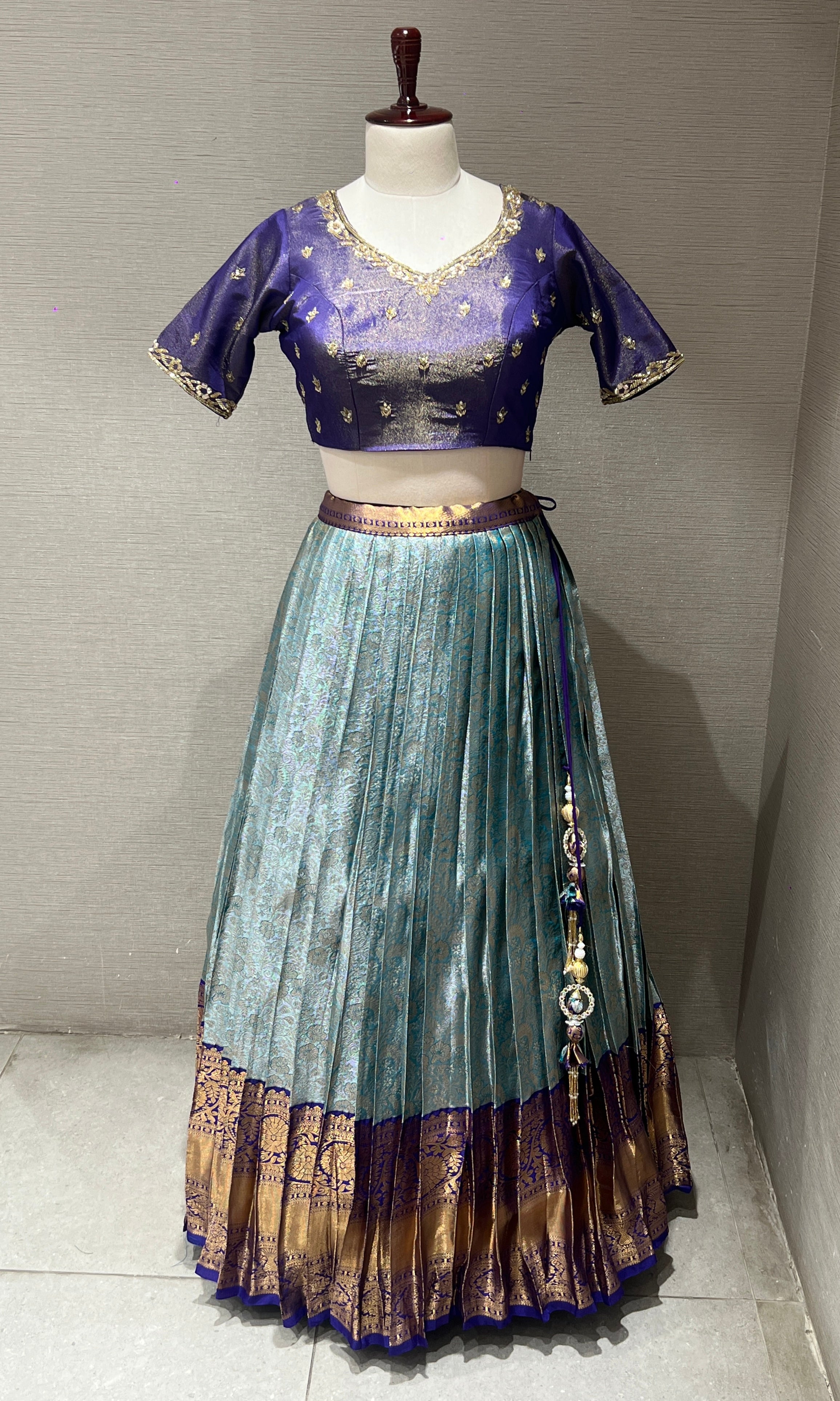 Purple pattu Lehenga
