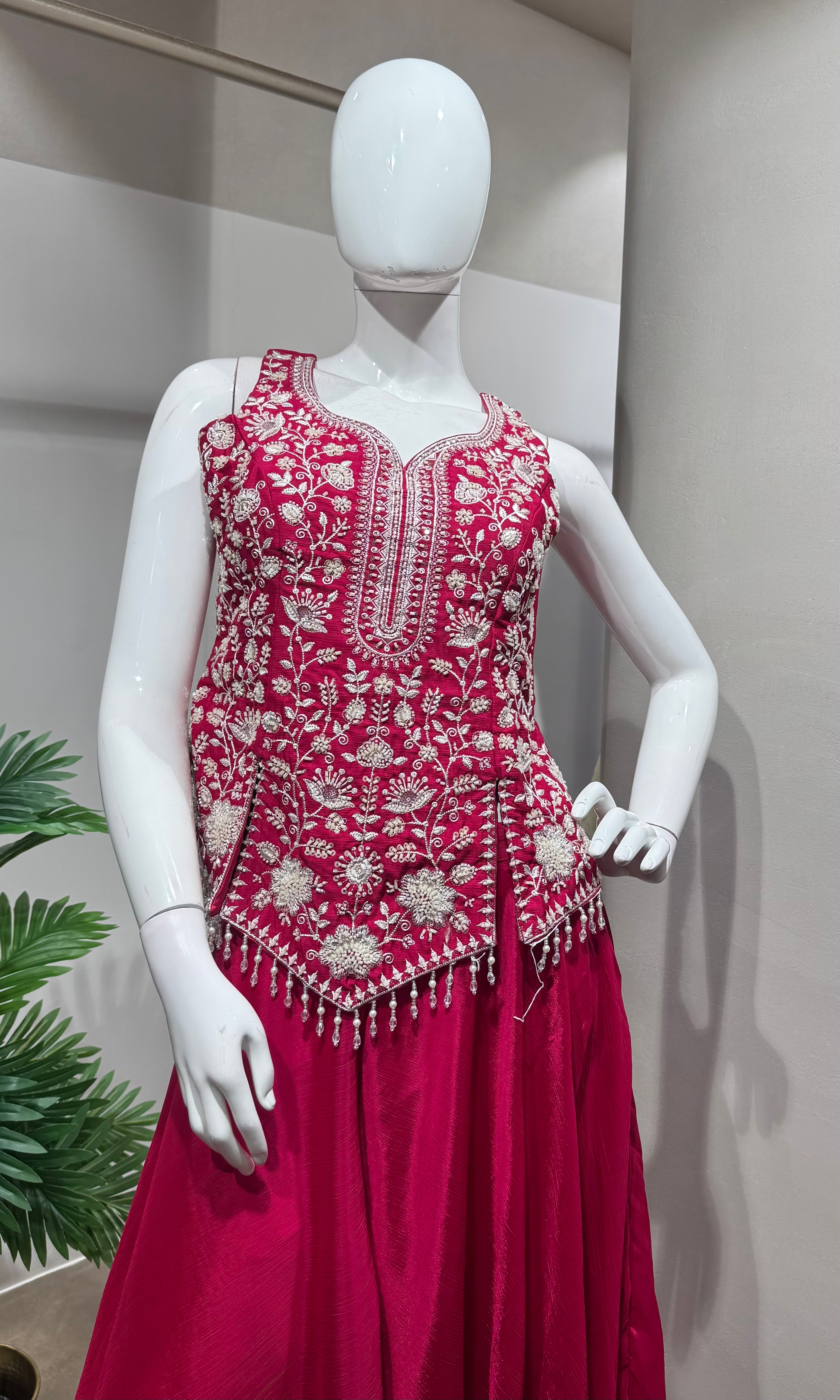 Pink Embroidered Peplum & Palazzo Set