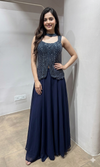navy blue georgette sequin palazzo set