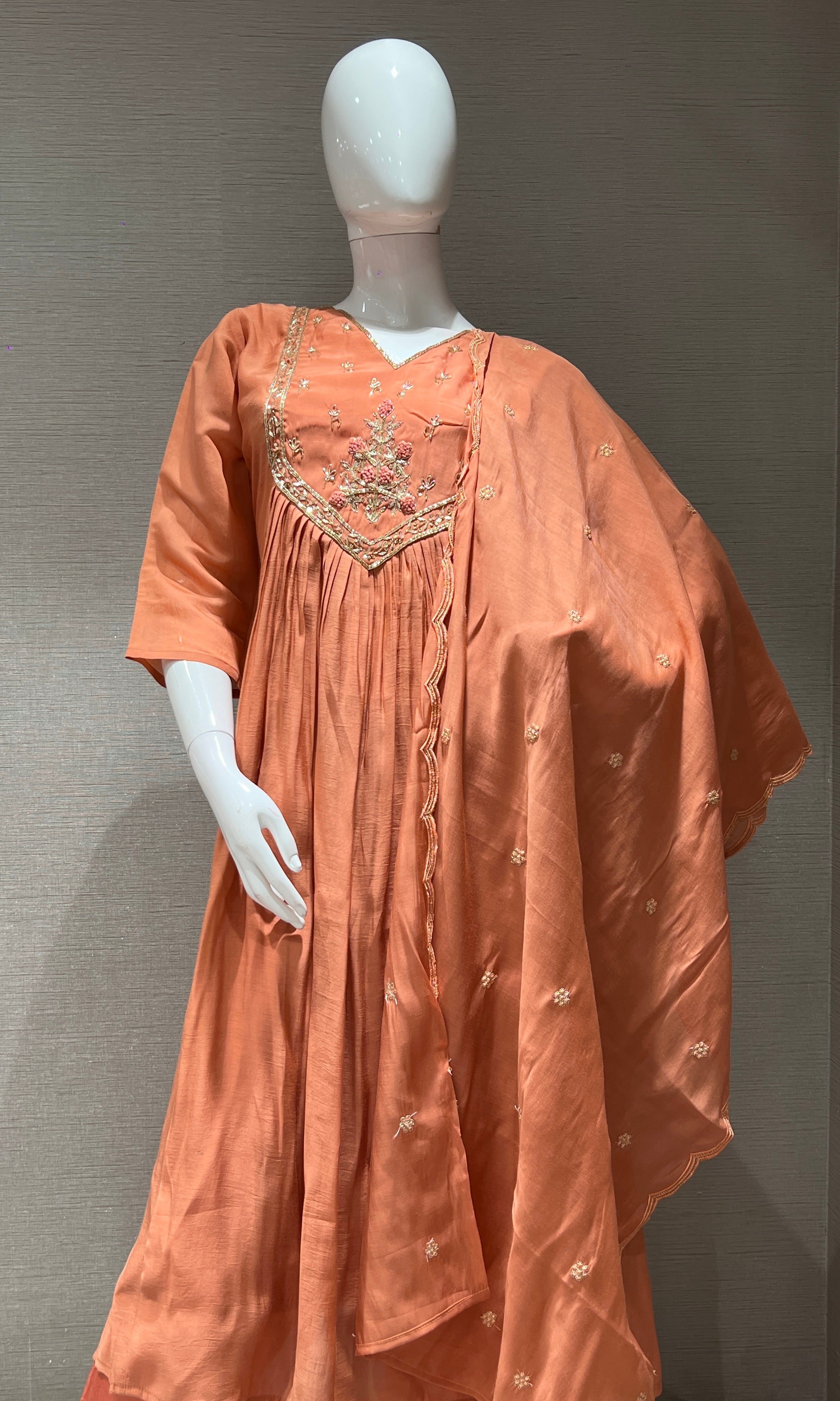 Rust MUL CHANDERI kurta set