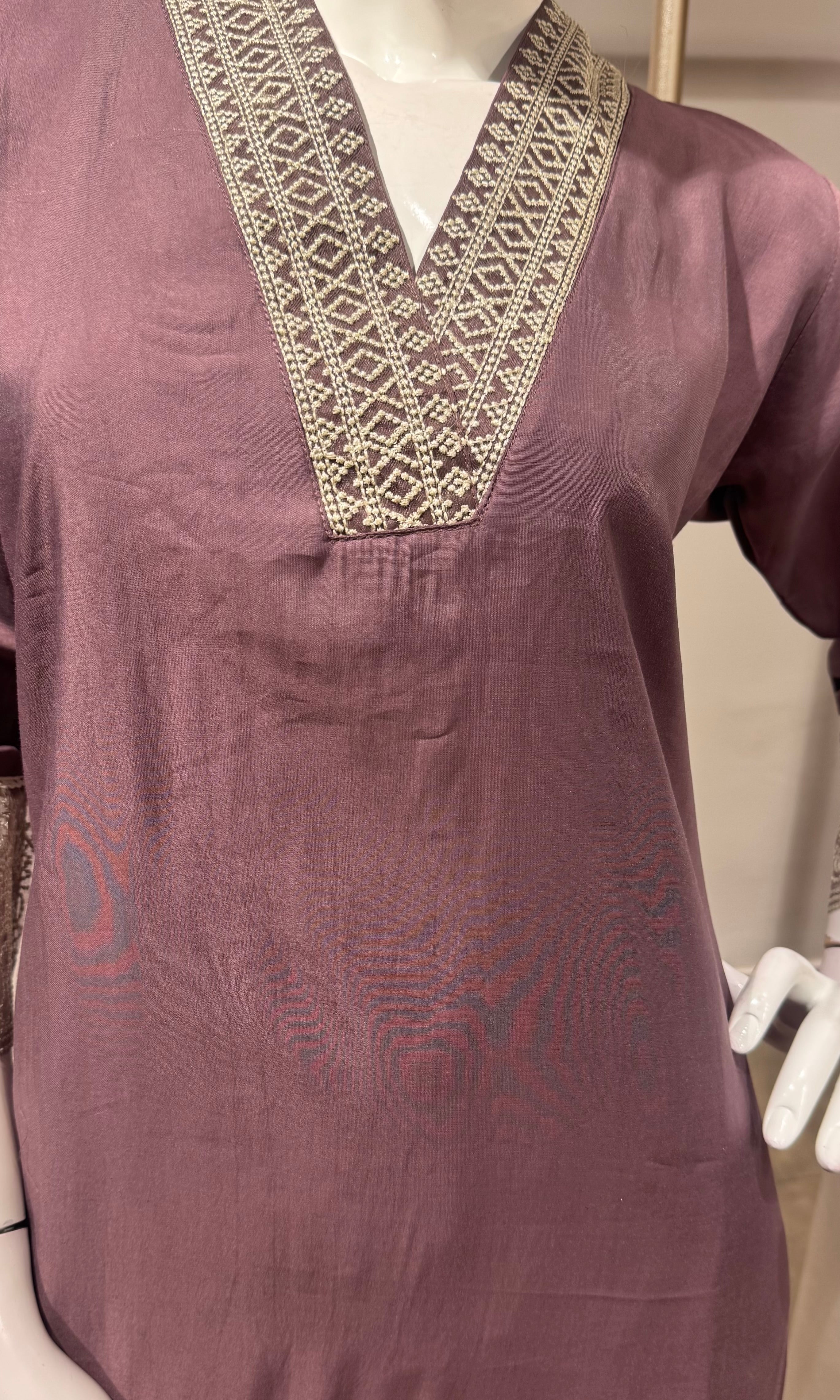 Lavander intricate silver embroidery kurta set