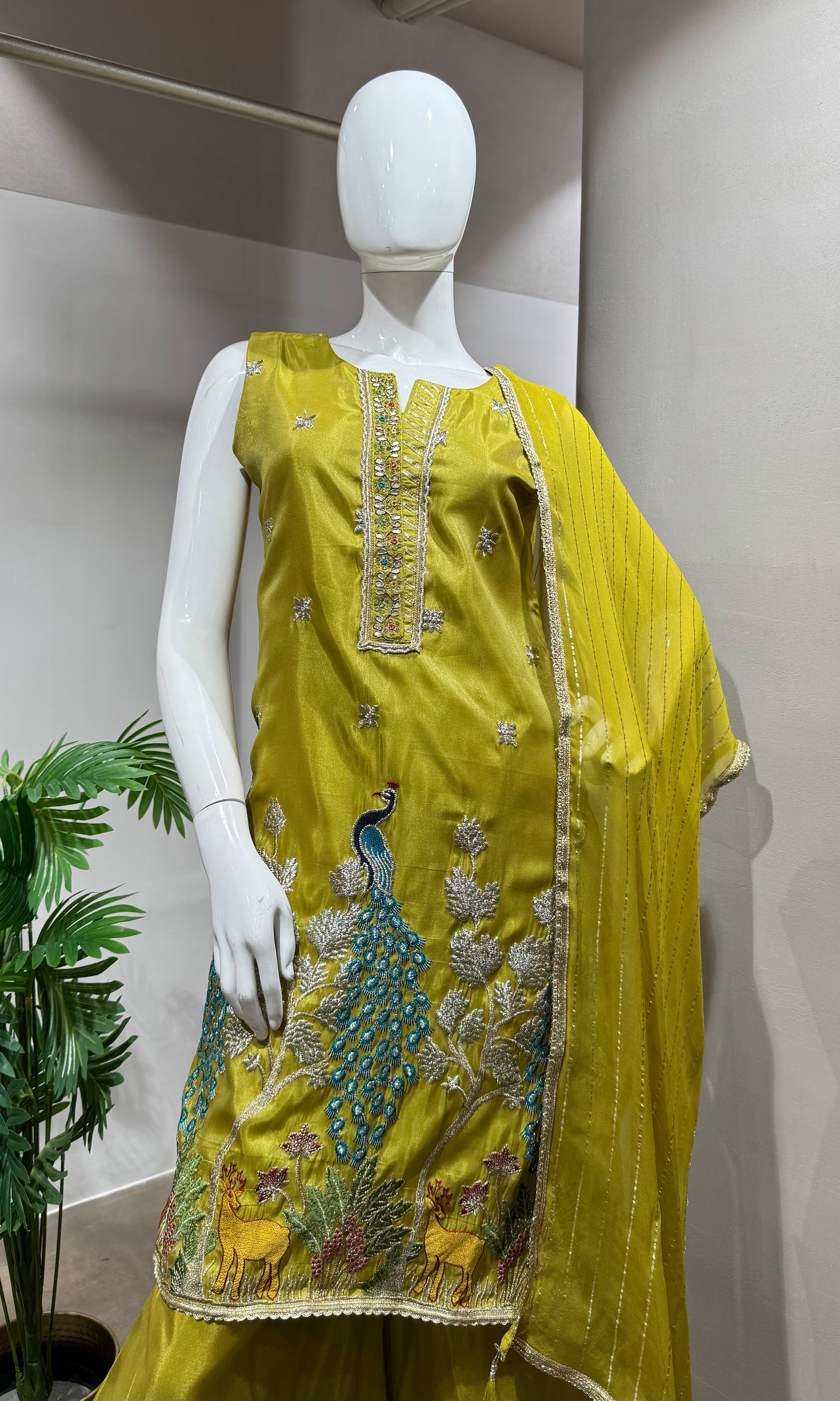 GREEN PEACOCK KURTI WITH PALAZZO PANTS