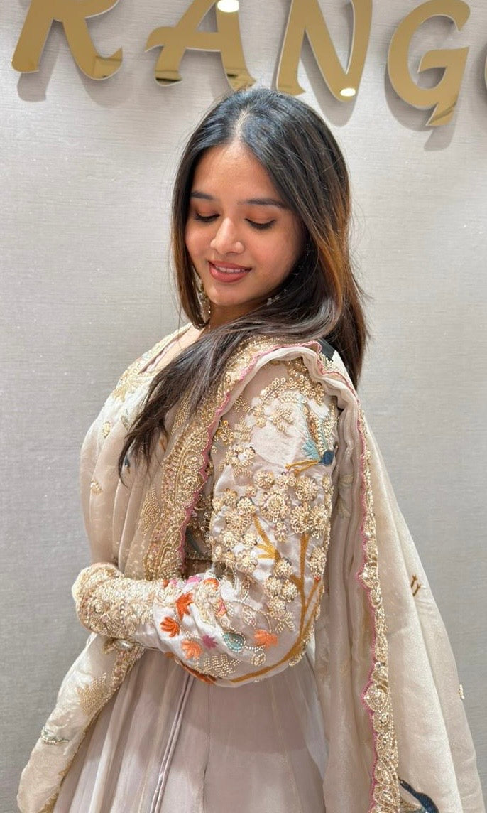 Cream Lehenga WITH MOTI WORK EMBROIDERED