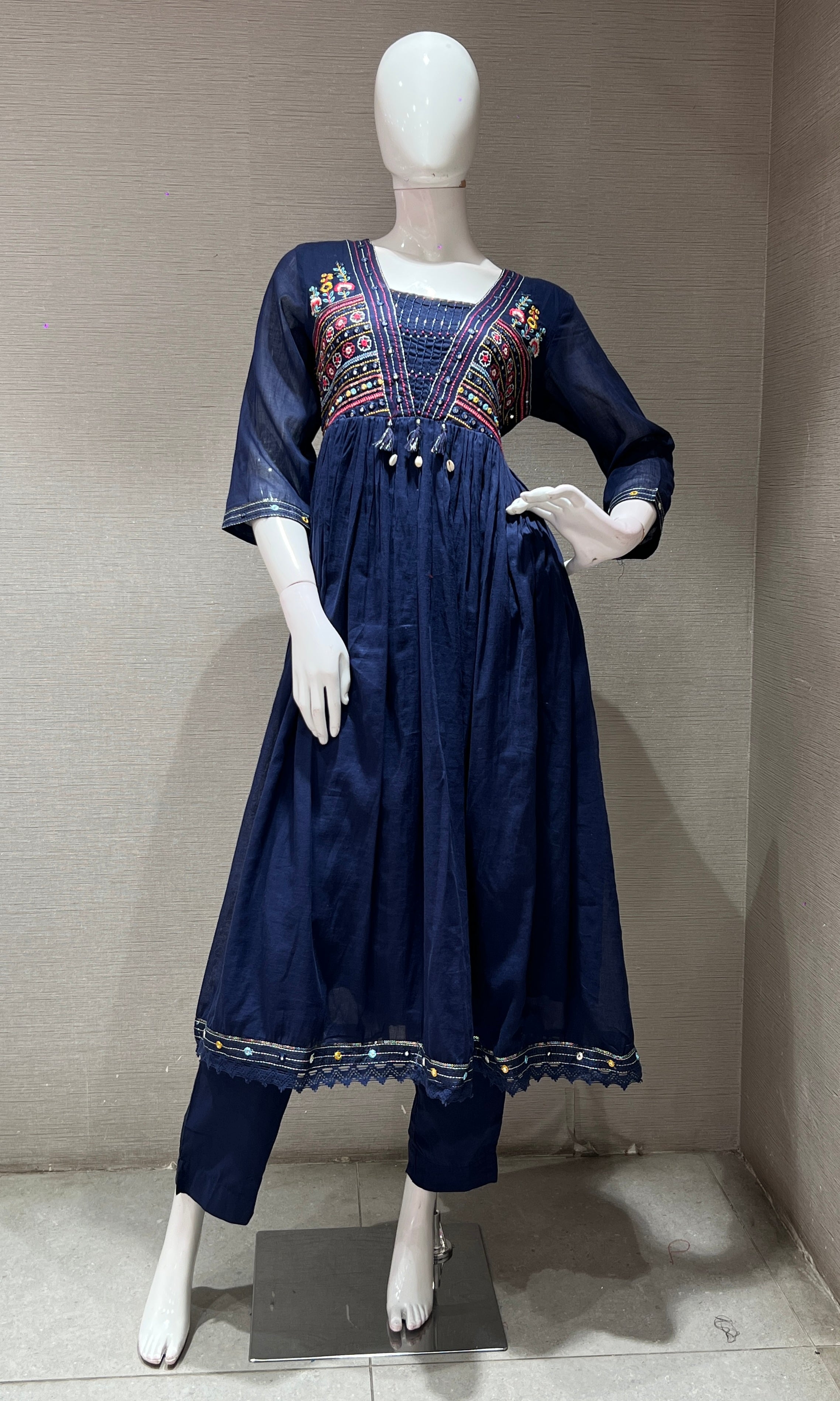 Blue EMBROIDERED A LINE kurta set