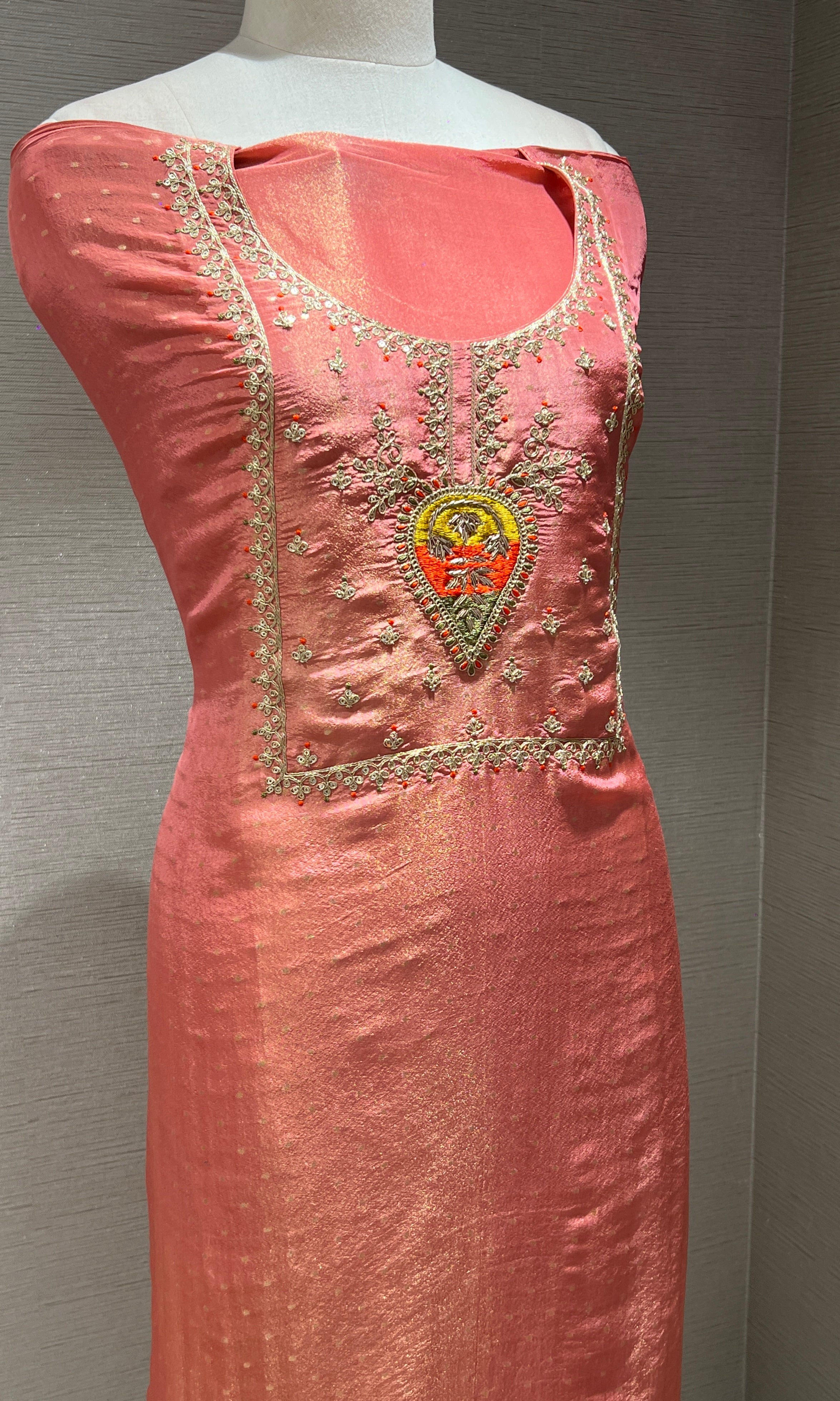 Peach Glow Embroidered Dress Material