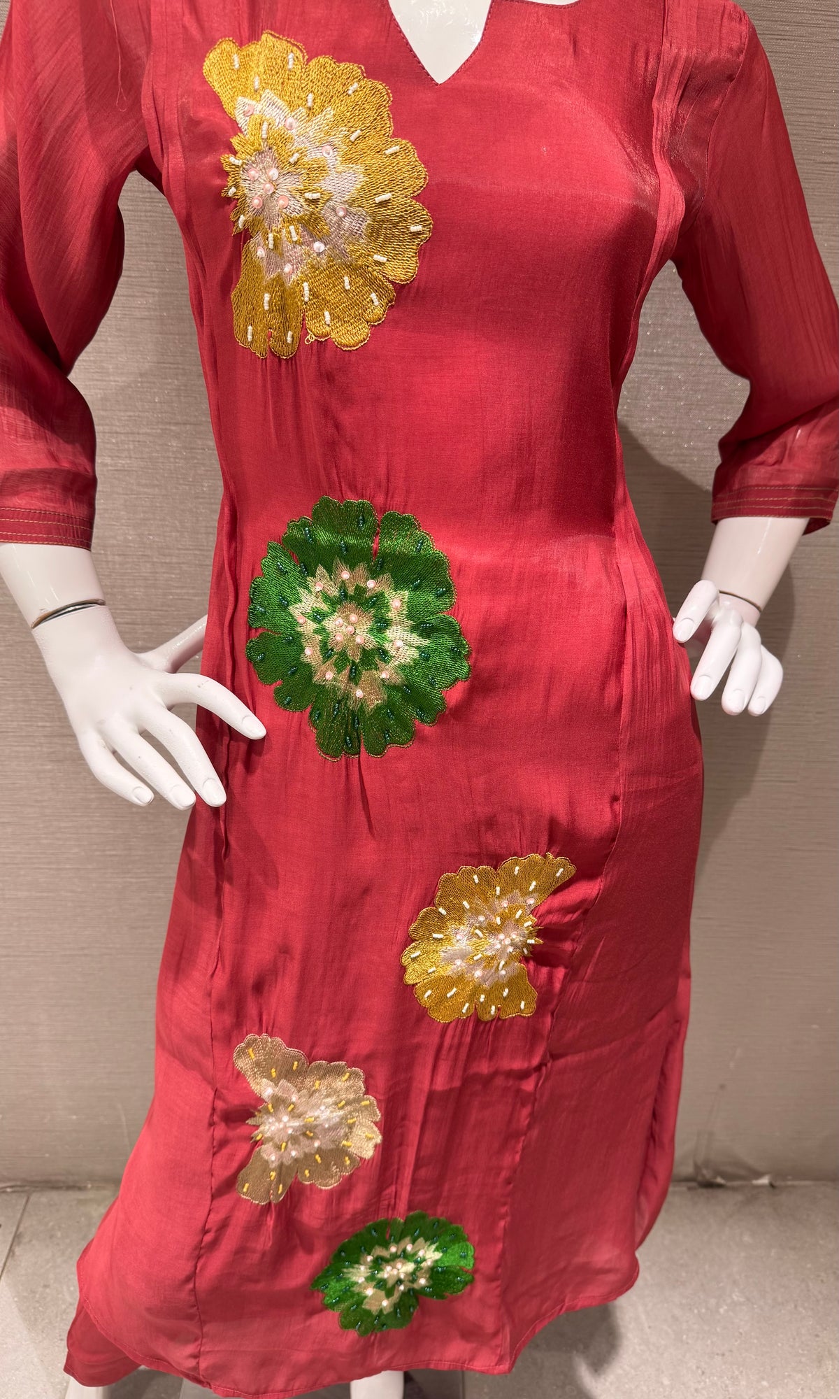 Maroon cotton silk Floral Motif Kurta set with dupatta