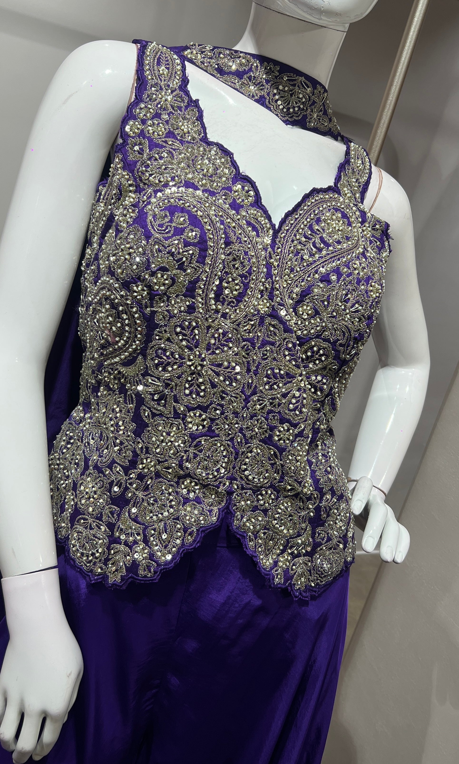 Purple Embroidered corset style palazzo set
