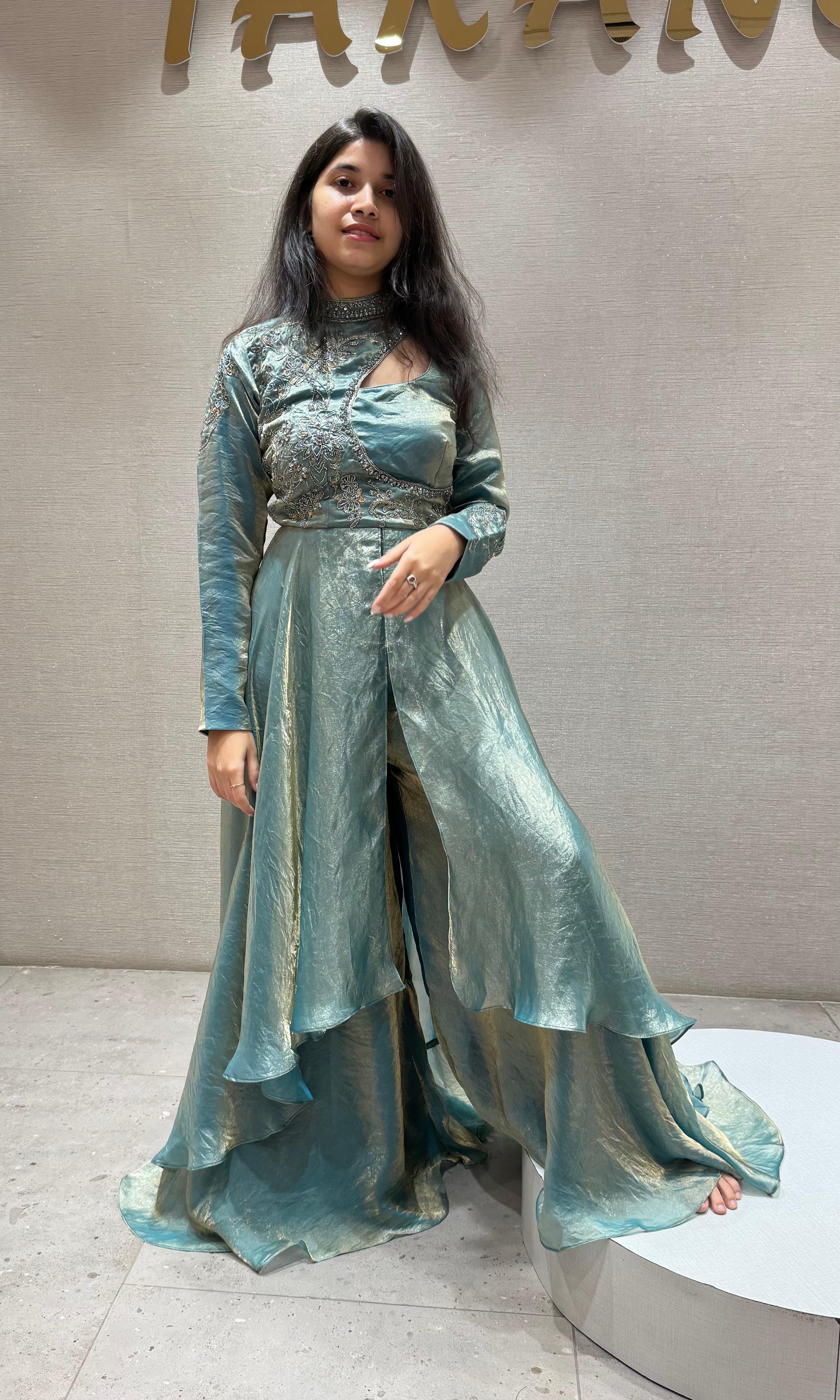 Sea green ANARKALI WITH NECK DESIGN