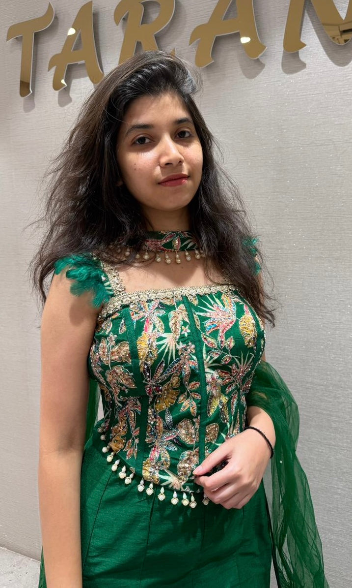 Green fish cut Lehenga