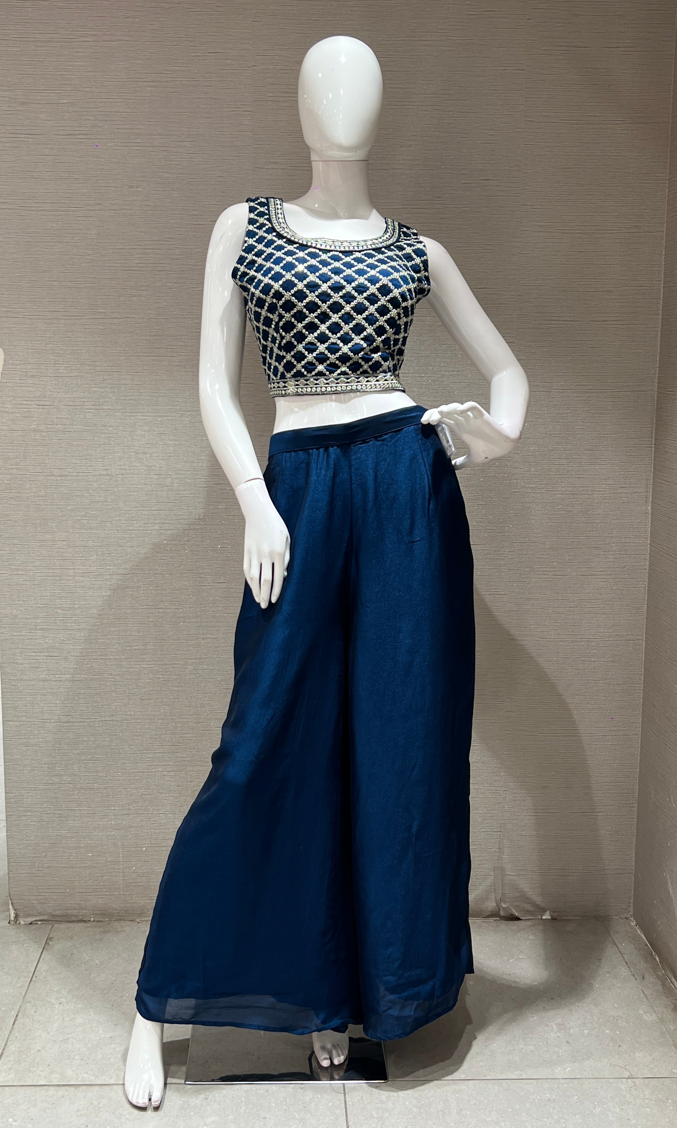 BLUE EMBROIDERED JACKET STYLE PALAZZO