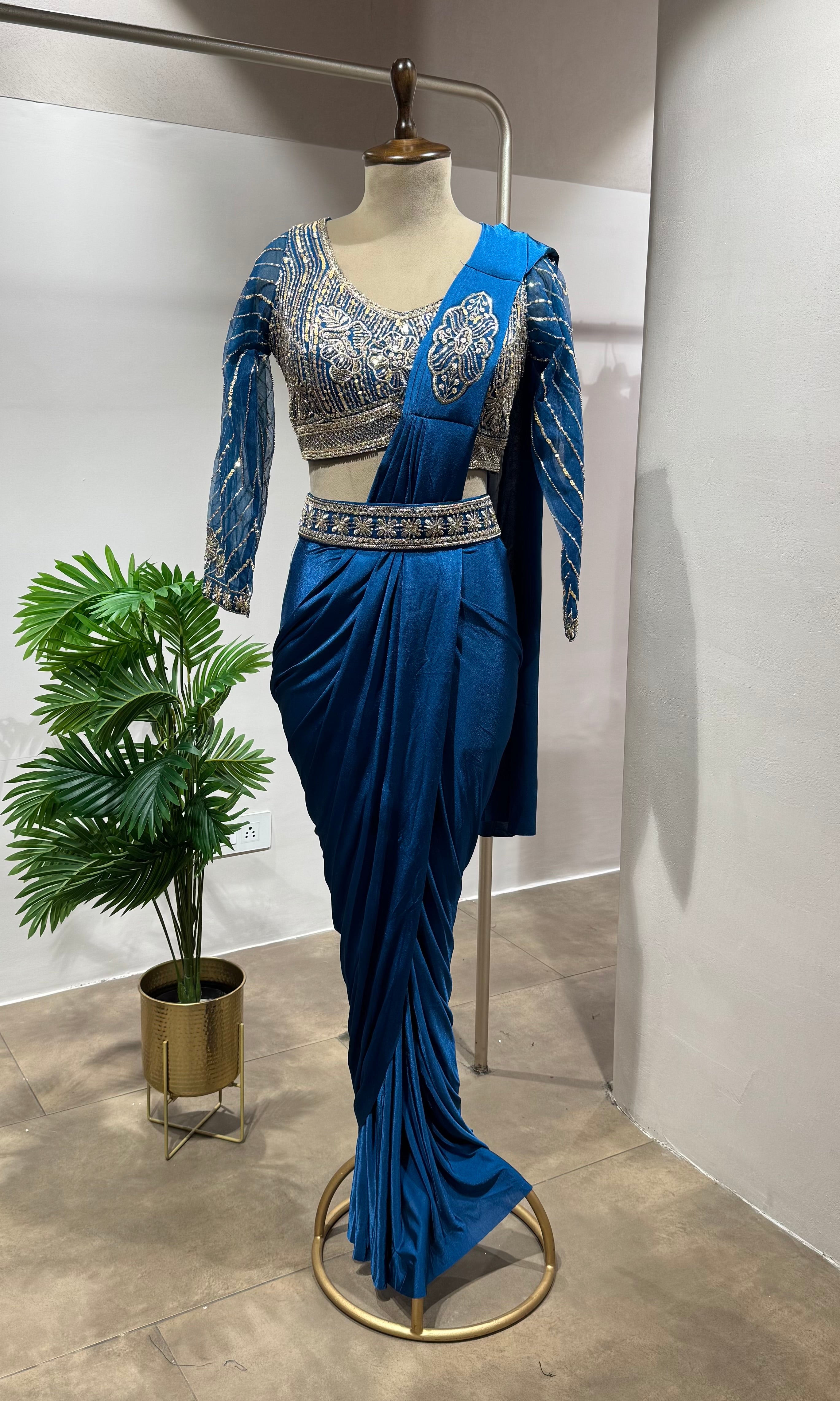 BLUE DRAPE SAREE WITH ETHNIC BLOUSE