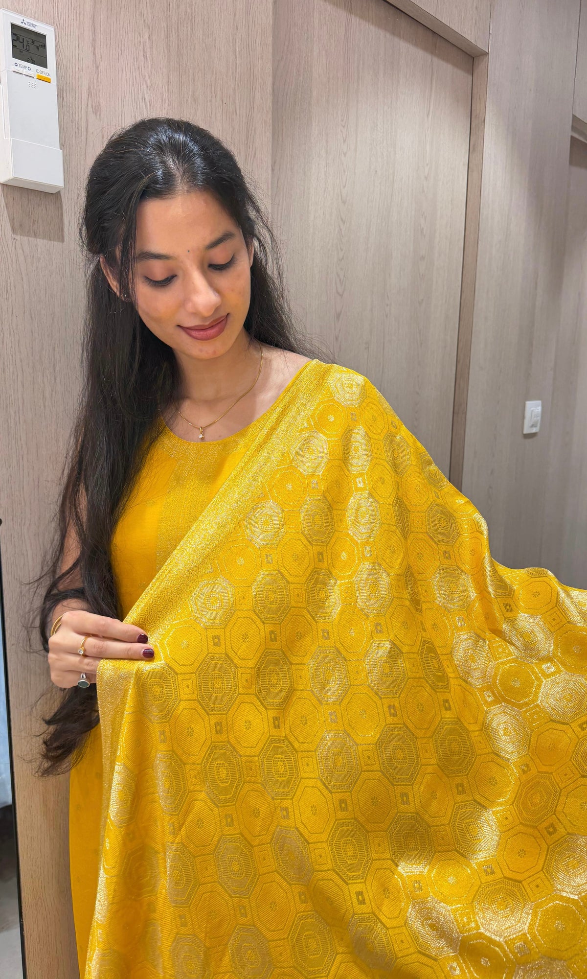 Yellow Banarasi silk Kurta Set with Patterned Dupatta