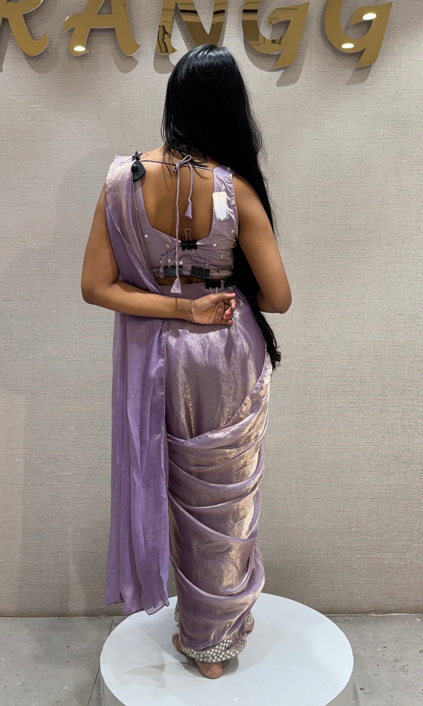 Lilac Metallic Party Wear Saree with Embellished Blouse