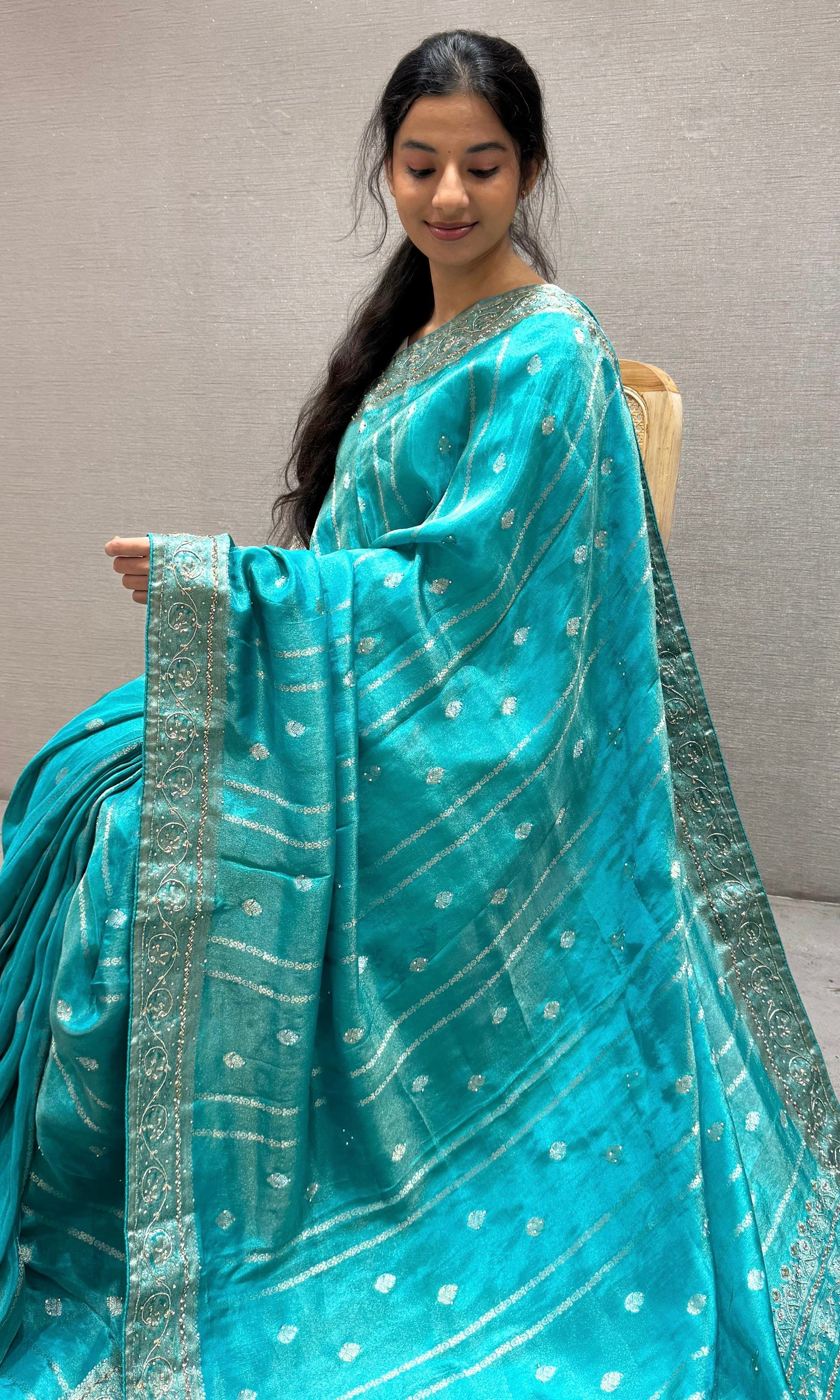 Firozi sea blue Banarasi saree
