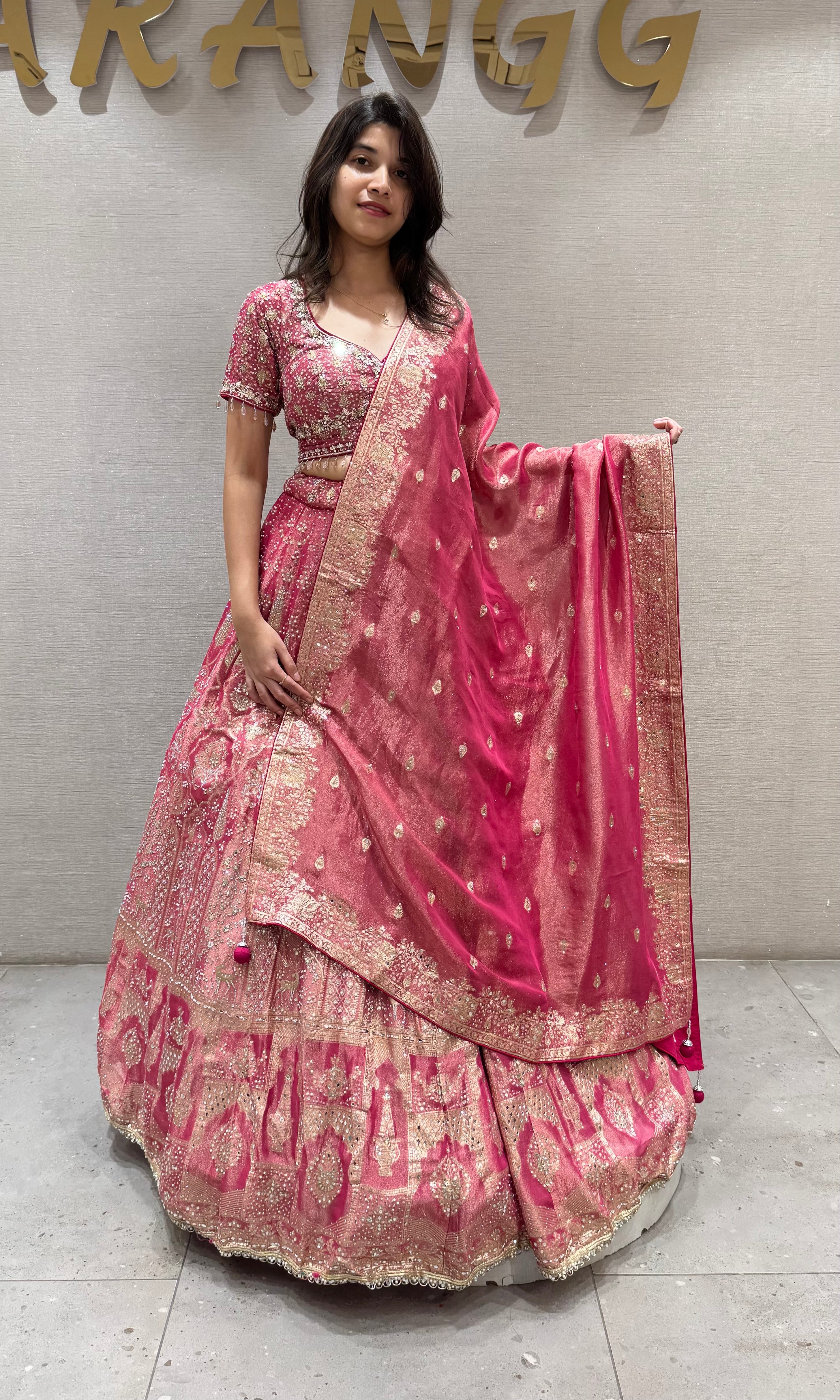 Rani Pink Silk Lehenga with Zari Embroidery