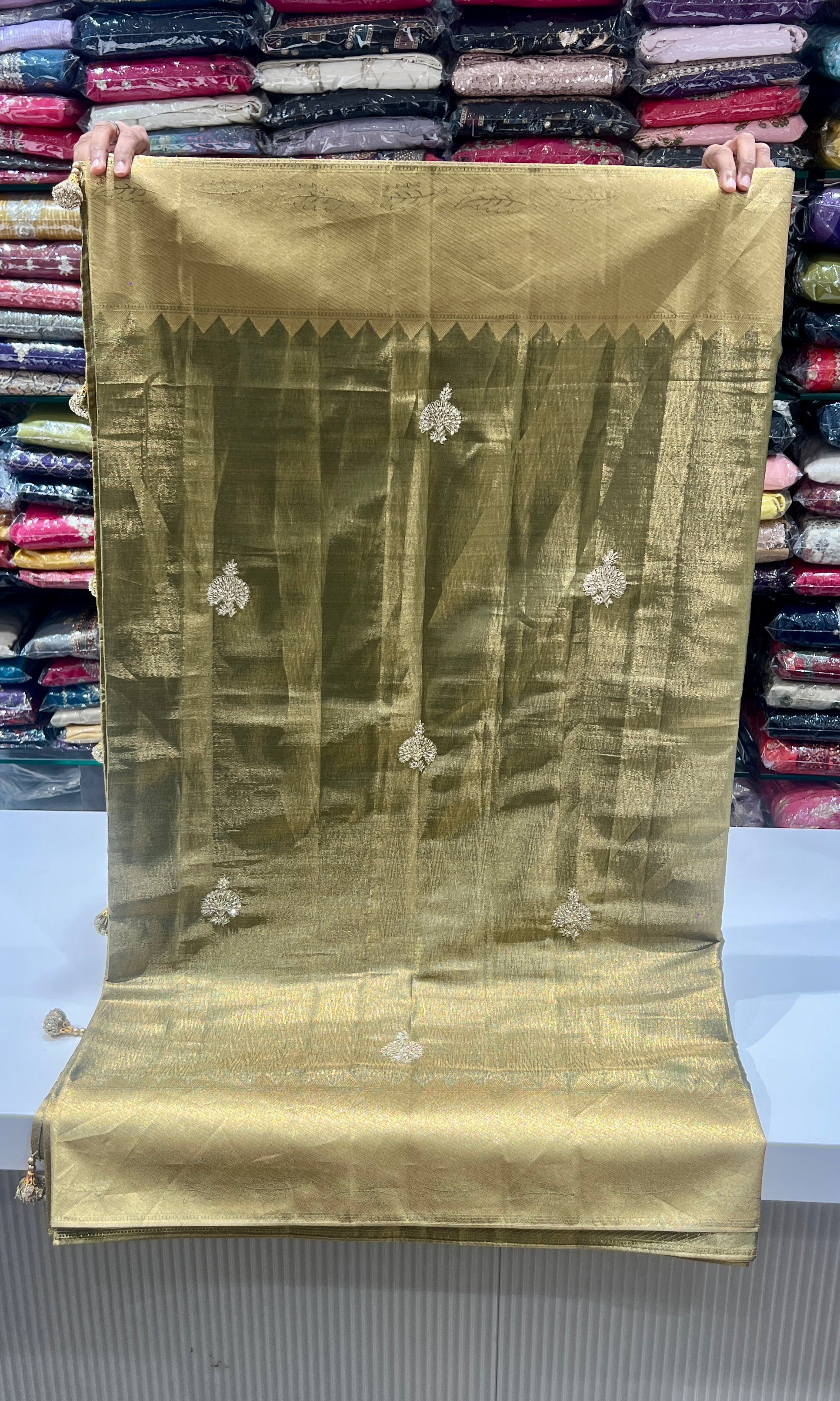 Green saree with ready blouse