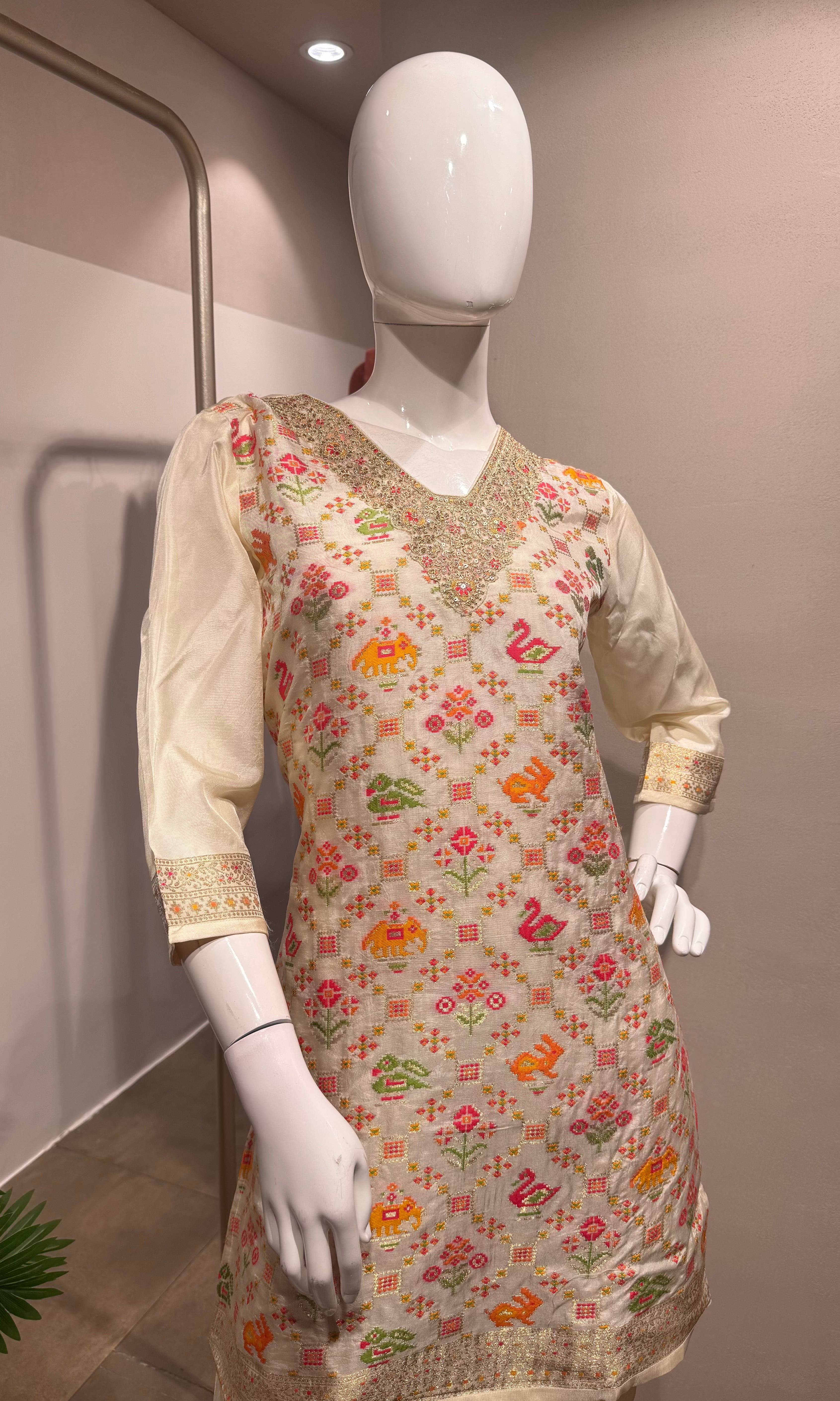 Cream Floral Embroidered Kurta set