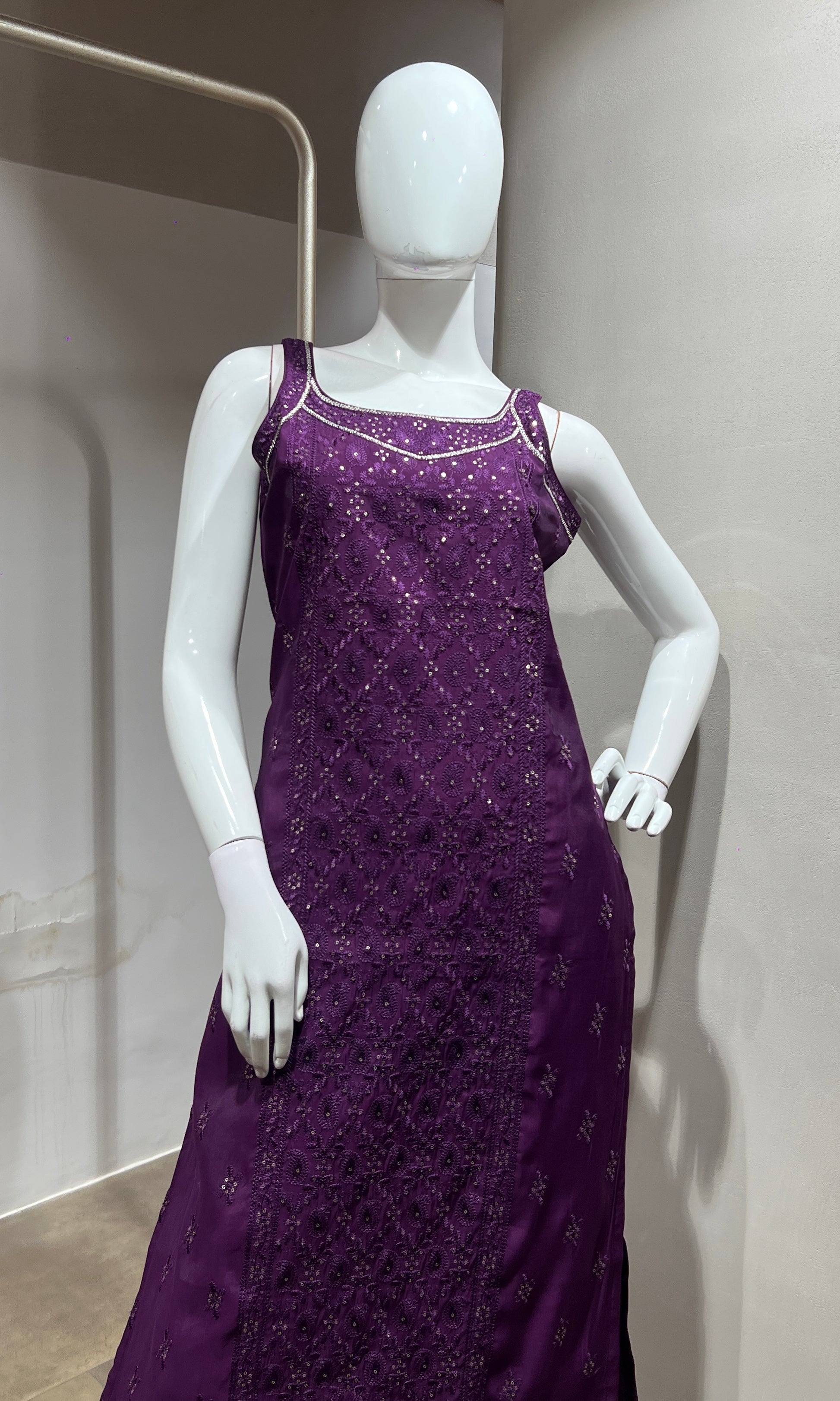 Wine Georgette Straight Suit with Dupatta
