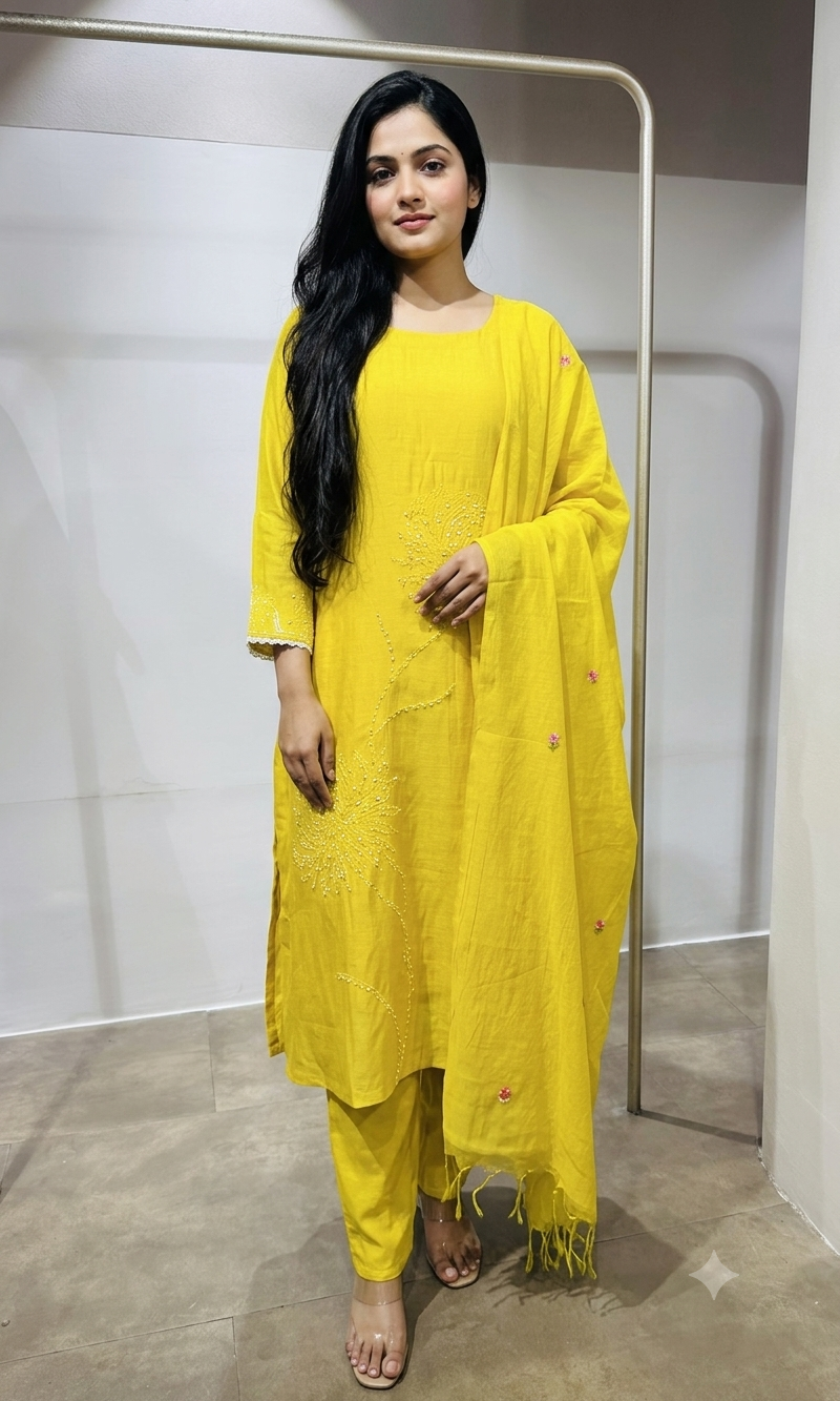 Yellow Embroidered Kurta Set