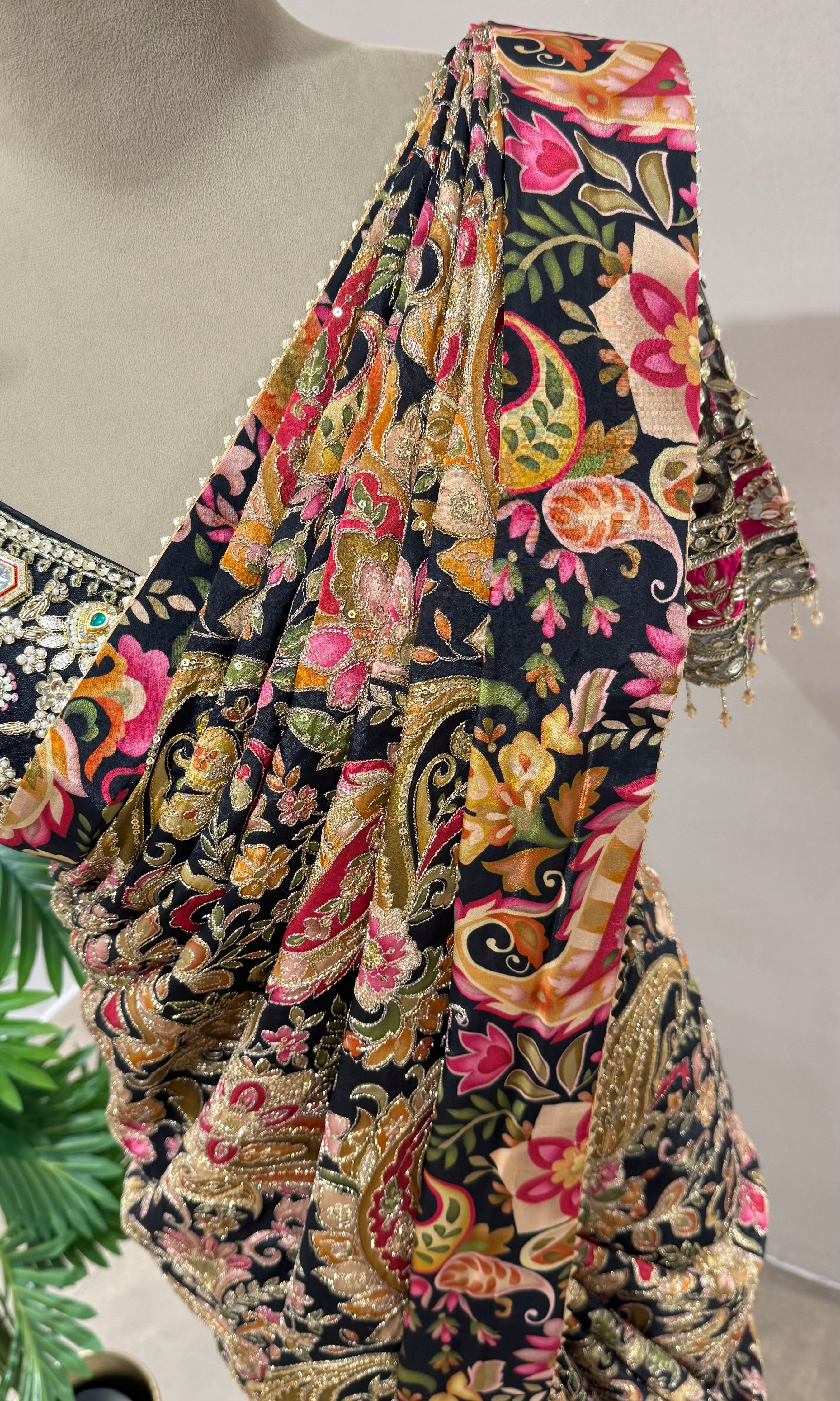 DESIGNER BLACK PAISLEY WORK SAREE WITH BLOUSE