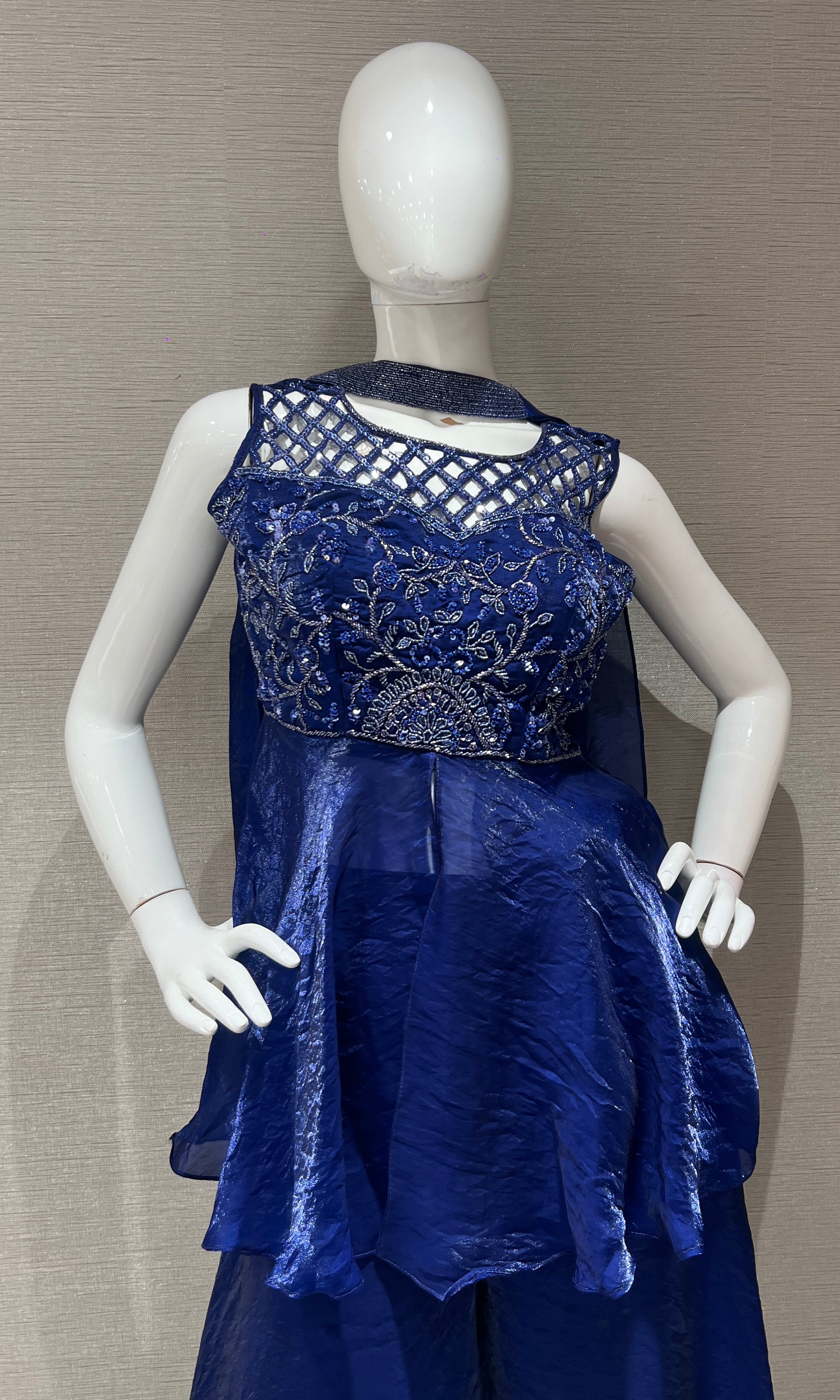 Royal Blue Embroidered Peplum palazzo set